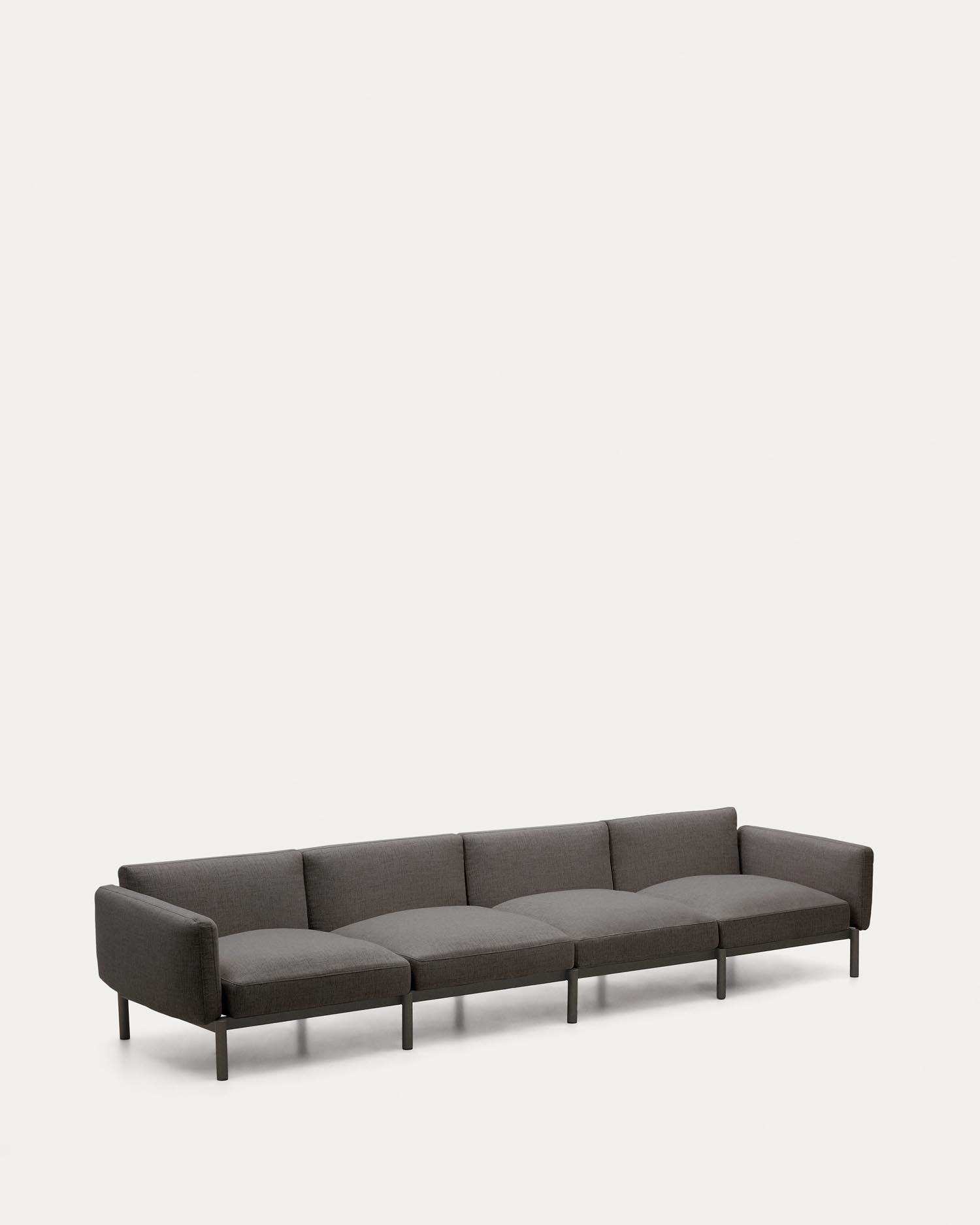Elegantes, modulares 4-Sitzer-Sofa aus grauem Aluminium, ideal für flexible, stilvolle Aussenbereiche.