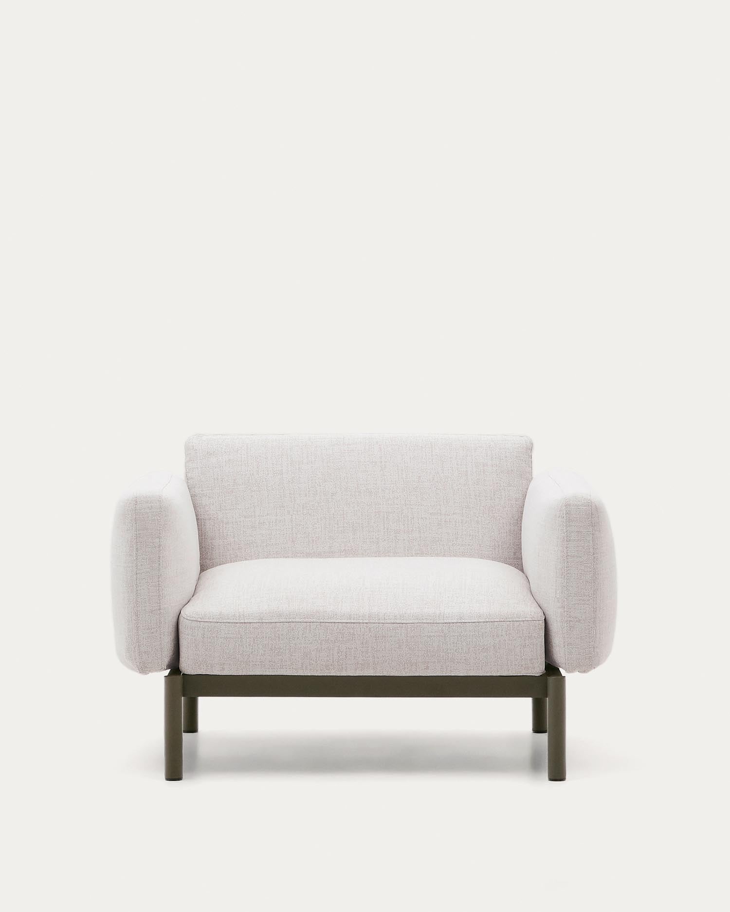 Stilvoller Outdoor-Sessel Sorells in Grün von Kave Home, aus Aluminium, perfekt für modulare Gartenmöbel-Arrangements.