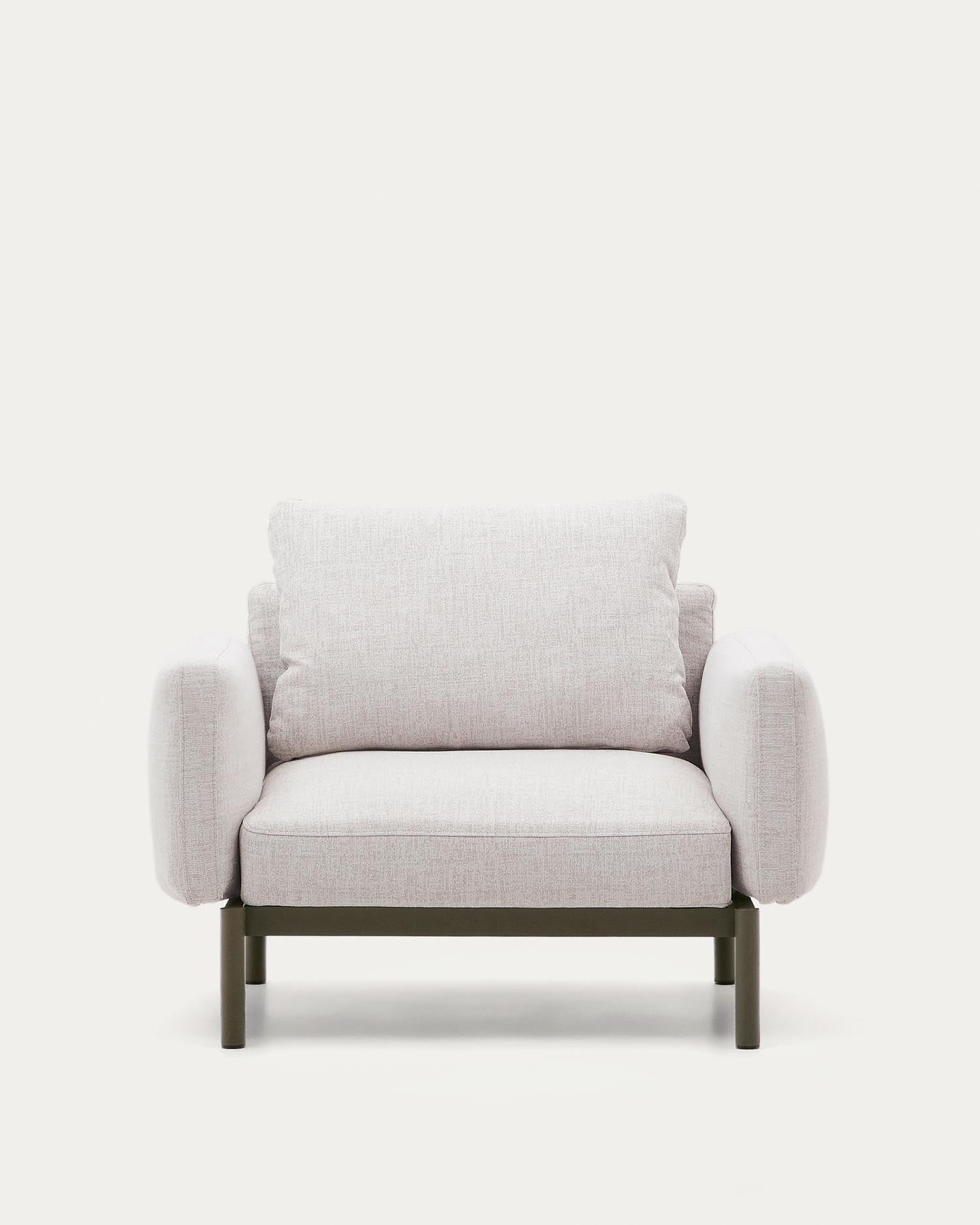 Stilvoller Outdoor-Sessel Sorells in Grün von Kave Home, aus Aluminium, perfekt für modulare Gartenmöbel-Arrangements.