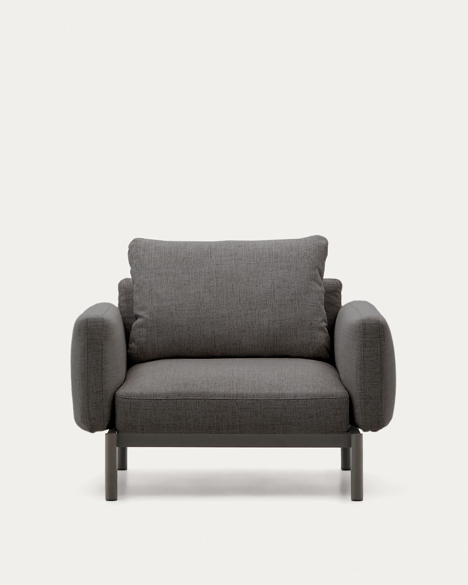 Modularer Outdoor-Sessel Sorells von Kave Home: Graues Aluminium, wetterfest, individuell gestaltbar für stilvolle Entspannung im Freien.