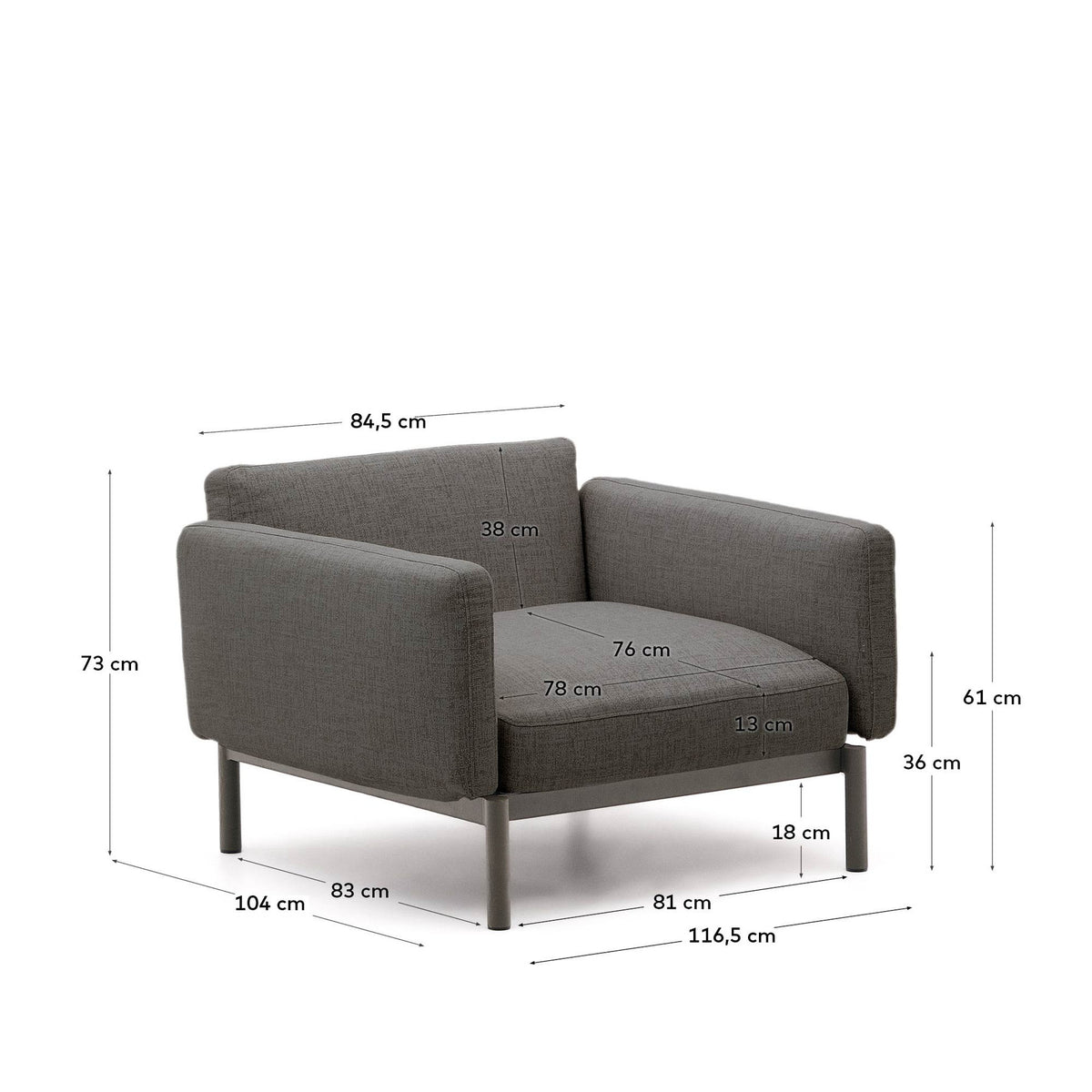 Modularer Outdoor-Sessel Sorells aus Aluminium in grauer Ausführung in Graphit, Grau präsentiert im Onlineshop von KAQTU Design AG. Outdoor-Sessel mit Armlehnen ist von Kave Home