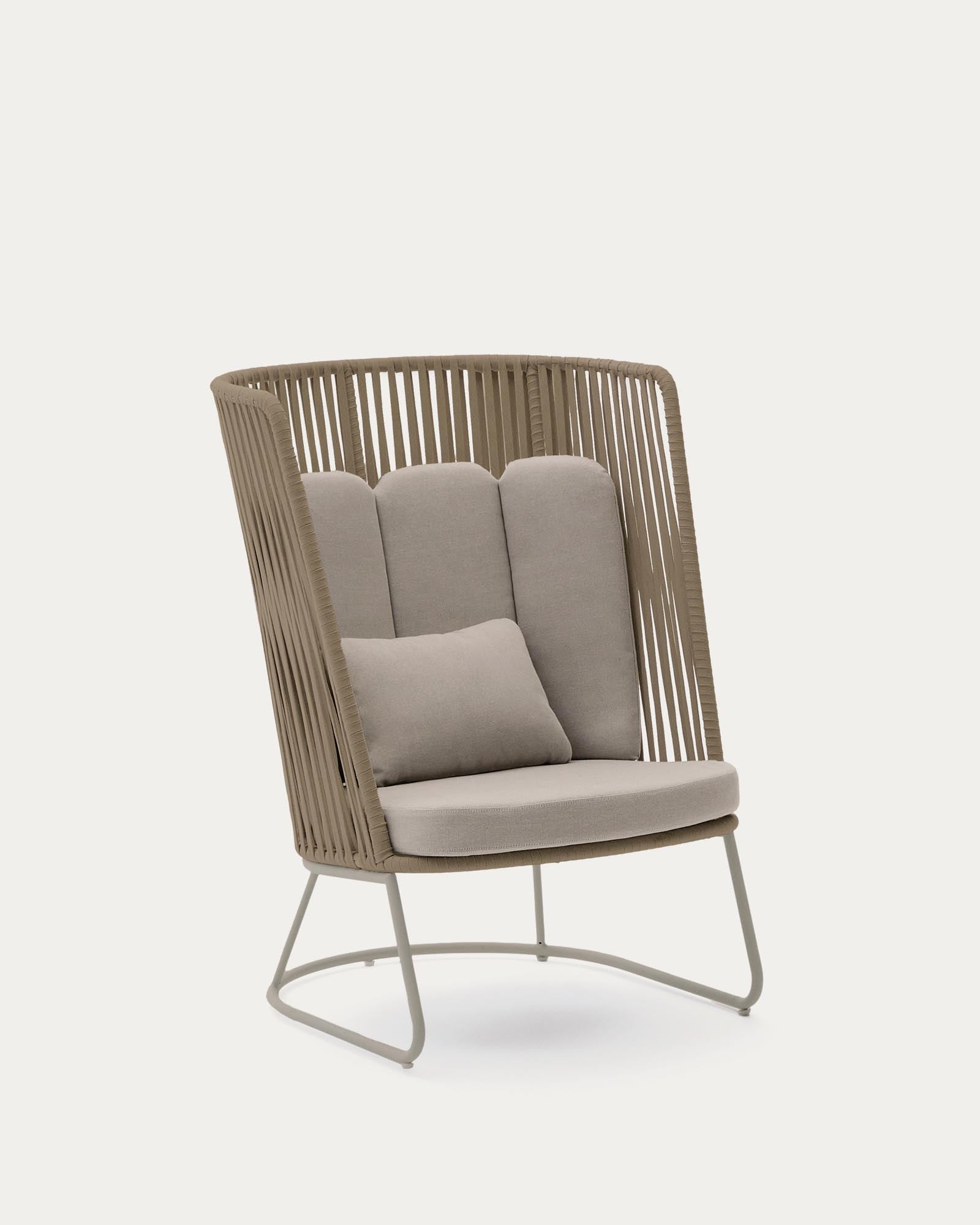 Outdoor-Sessel mit hoher Rückenlehne Saconca aus Seil und beige verzinktem Stahl in Beige präsentiert im Onlineshop von KAQTU Design AG. Outdoor-Sessel ist von Kave Home