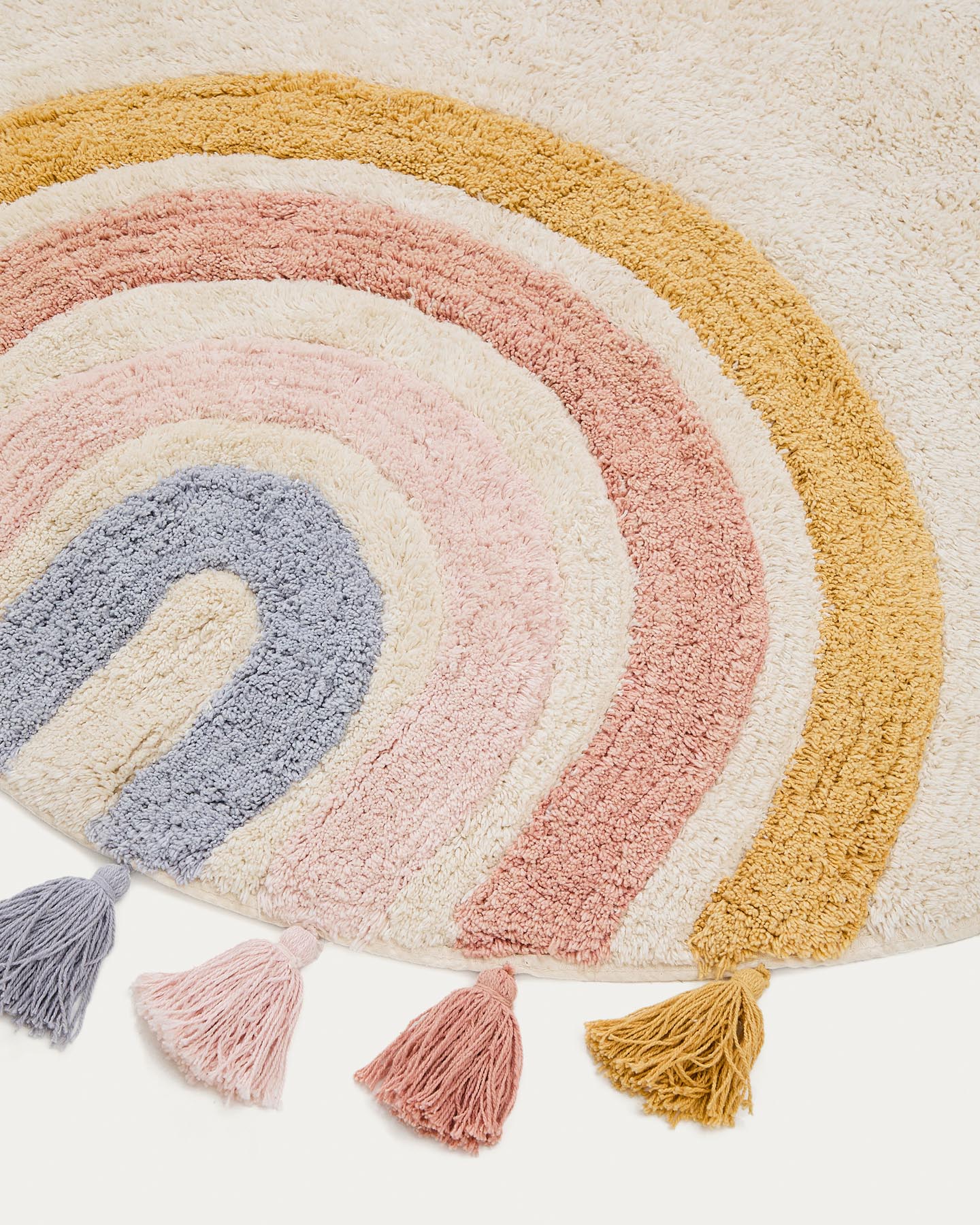 Runder Tadea Teppich Baumwolle Regenbogen mehrfarbig Ø 100 cm in Ecru präsentiert im Onlineshop von KAQTU Design AG. Teppich ist von Kave Home