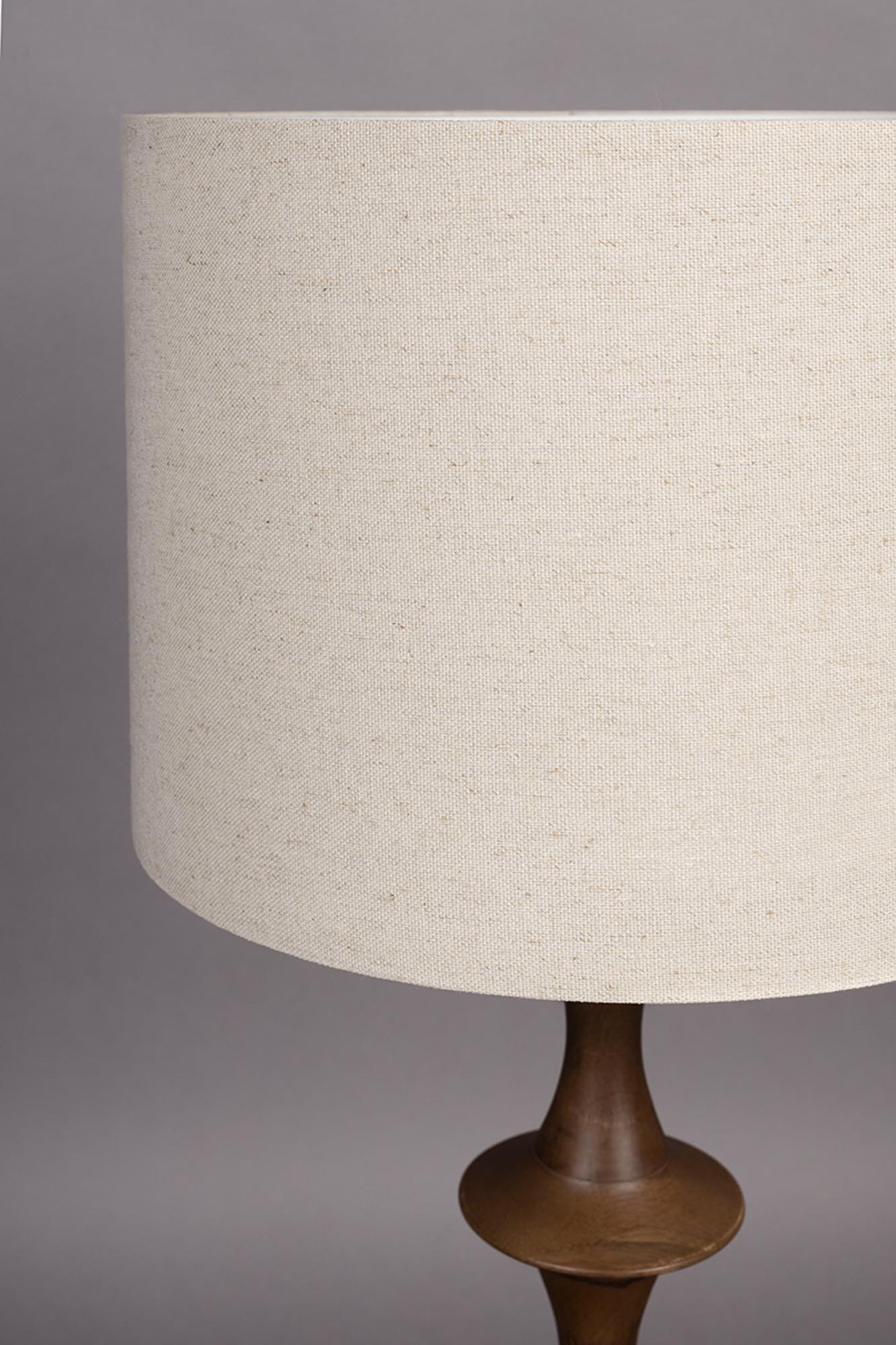 Tischleuchte Cath: Mangoholz trifft auf Leinen für stilvolle Eleganz.