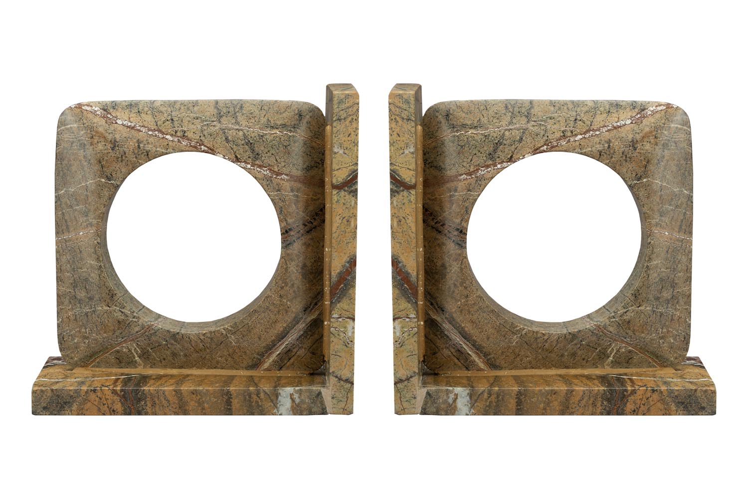 Elegante Buchstützen aus braunem Marmor, die Wärme und Charakter in Ihre Leseecke bringen. Perfekt unvollkommen und stilvoll.