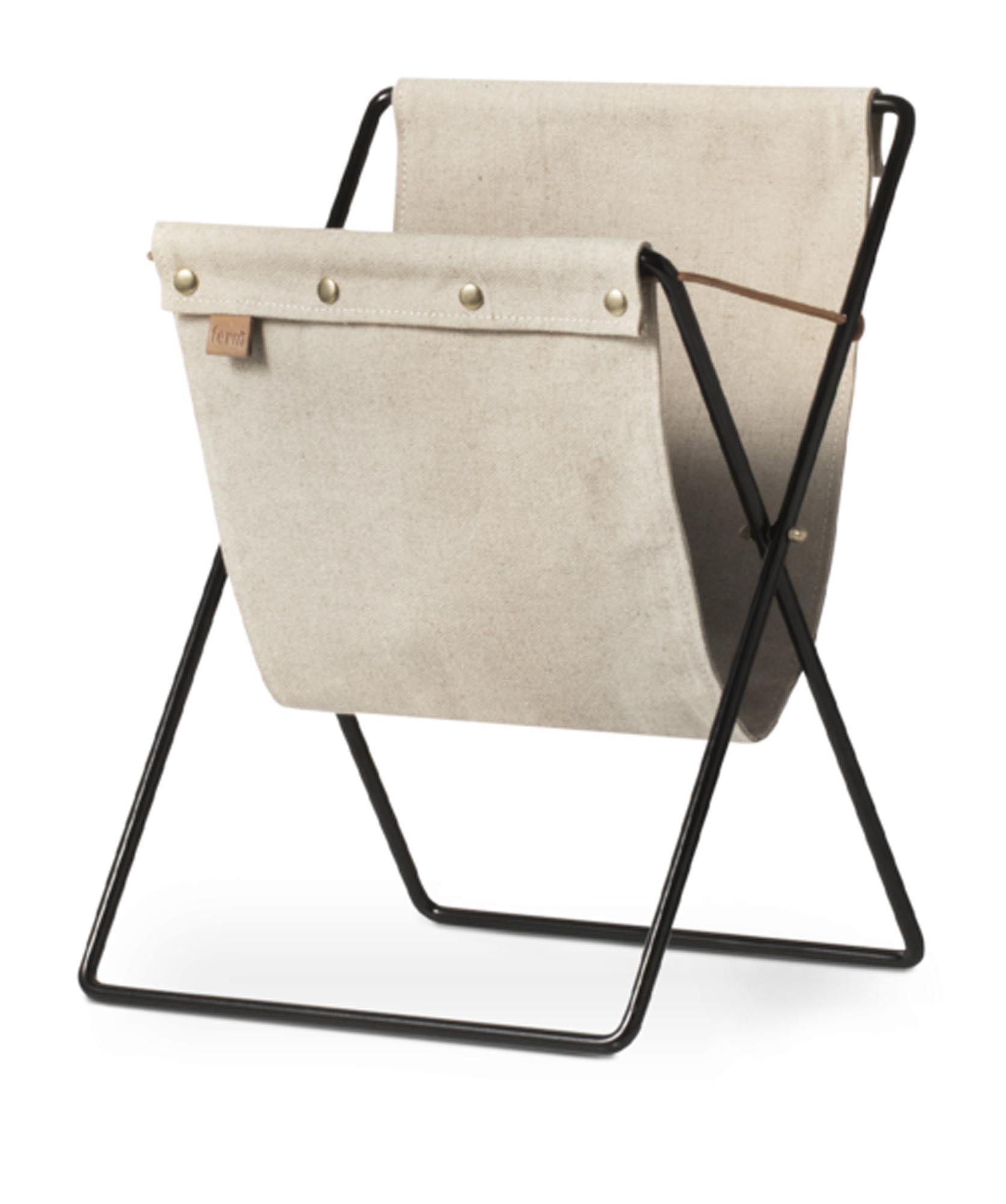 Stilvoller Herman Zeitschriftenständer: Canvas, Leder, Metall, Vintage-Ästhetik, robust, elegant, vielseitig.