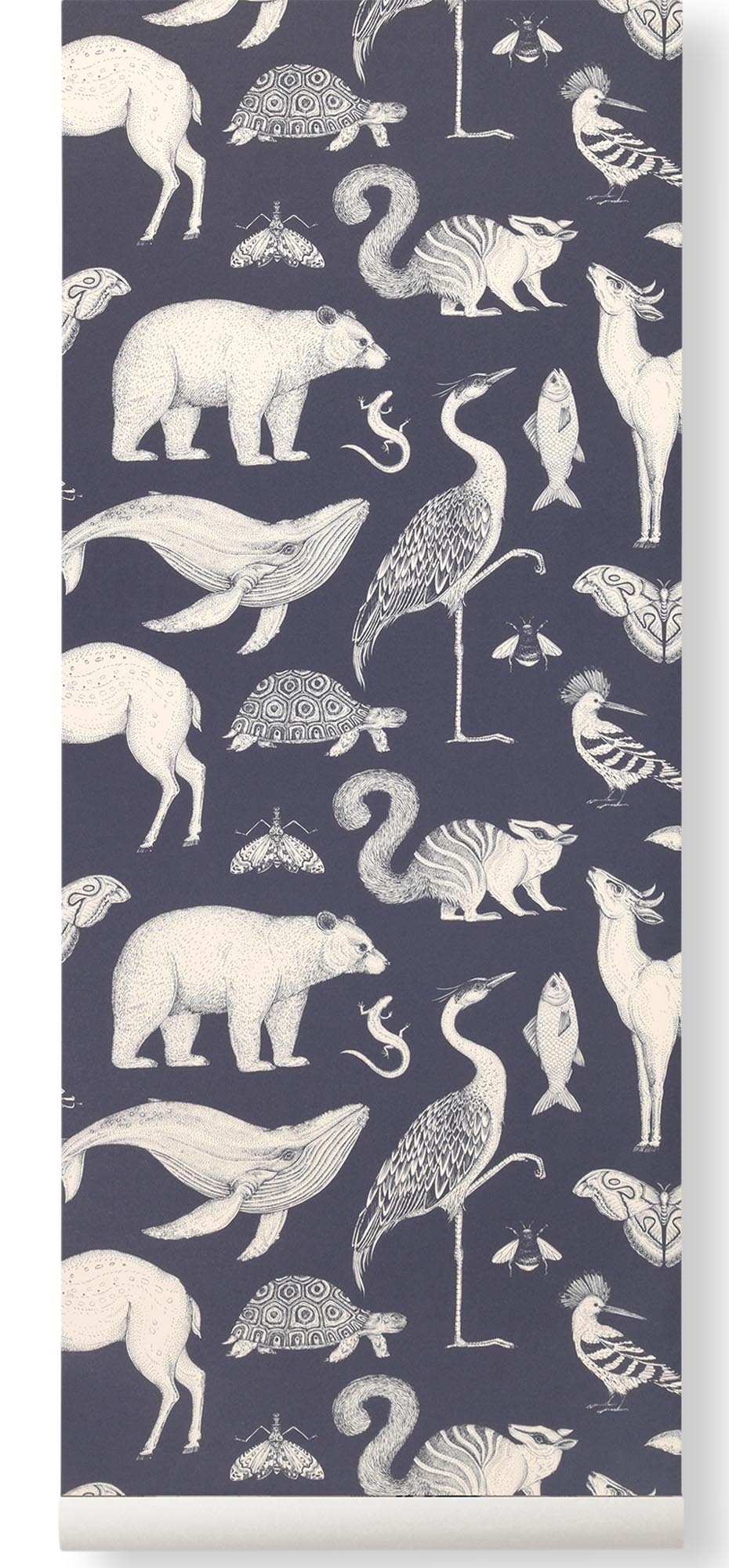 Entdecke die Tapete Animals von Katie Scott. Detailreiche Illustrationen von Tieren und Pflanzen für ein einzigartiges Wohnambiente.