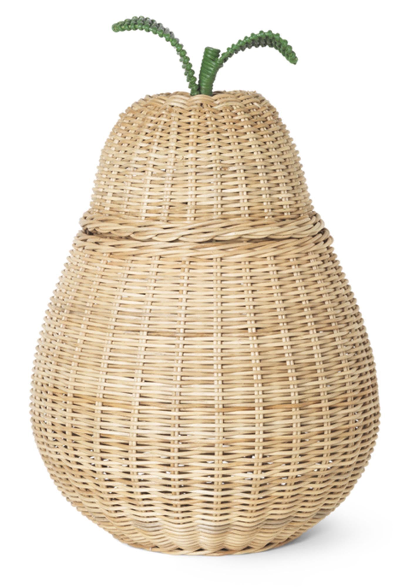 Ferm Living Aufbewahrungsbox in Birnenform: Stilvolle Rattan-Lösung für Ordnung im Kinderzimmer und kreative Akzente.