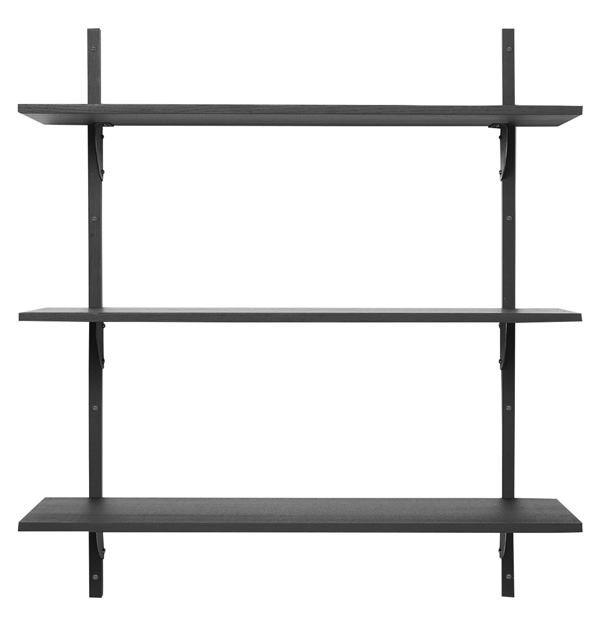 Entdecke das Sector Wandregal Triple von Ferm Living – ein stilvolles Regal aus hochwertigem Holz und Messing, ideal für moderne Wohnräume.