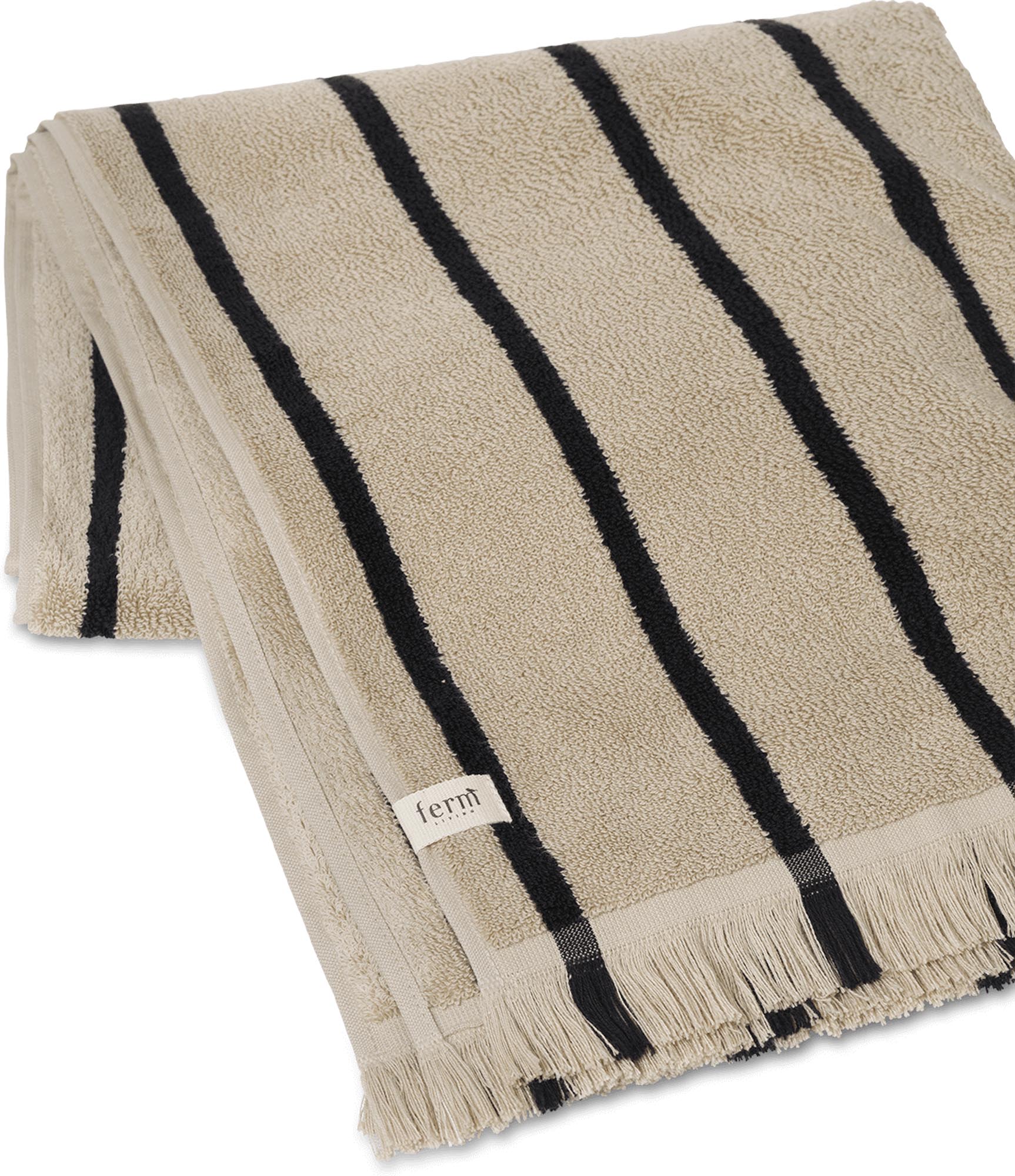 Erleben Sie pure Entspannung mit dem Alee Badetuch von Ferm Living. Aus 100% GOTS-zertifiziertem Baumwollfrottee, saugfähig und stilvoll mit Fransen.