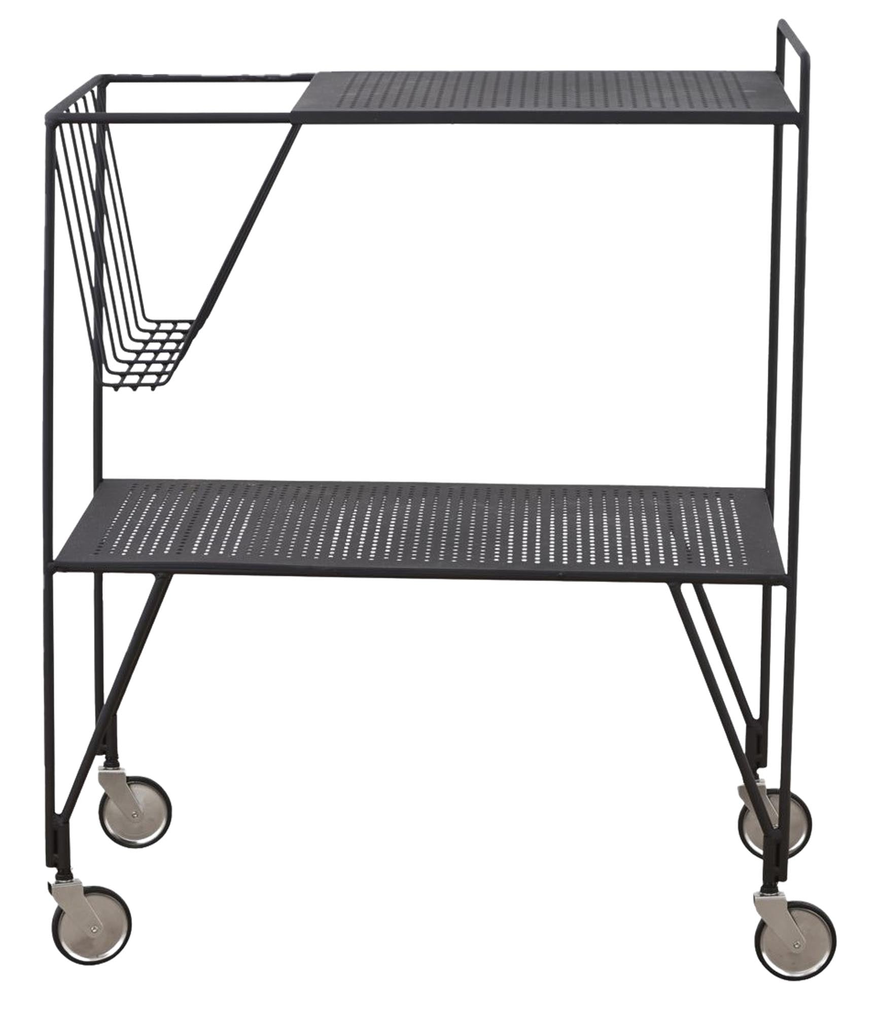 Entdecken Sie den stilvollen Use-Trolley von House Doctor aus schwarzem Stahl. Ideal als Beistelltisch, Cocktailbar oder für Badezimmer-Accessoires.