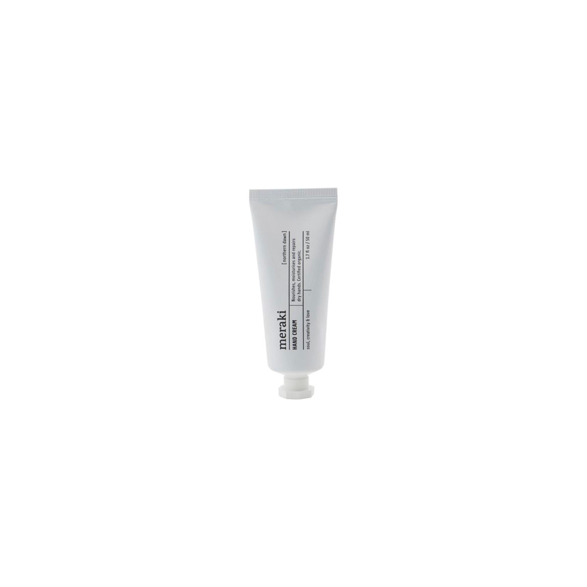 "Northern Dawn" Handcreme von Meraki: Feuchtigkeit, Bio-Zertifikat, sinnlicher Duft. Ideal für alle Hauttypen, praktische Tube.