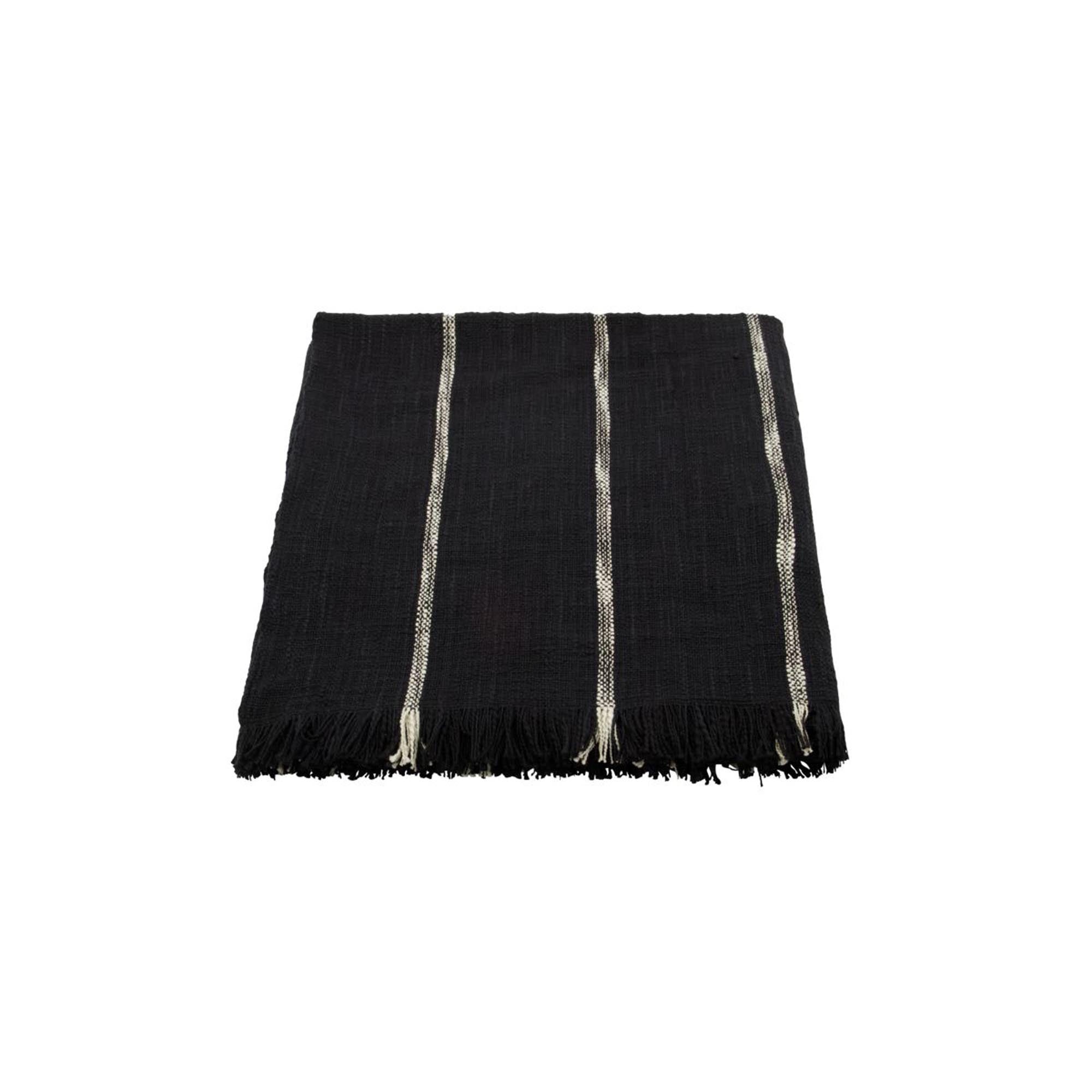 Elegante HDTuur Decke in Schwarz/Off-Weiss von House Doctor: Handgefertigt, zeitloses Streifendesign, 100% Baumwolle, vielseitig einsetzbar.