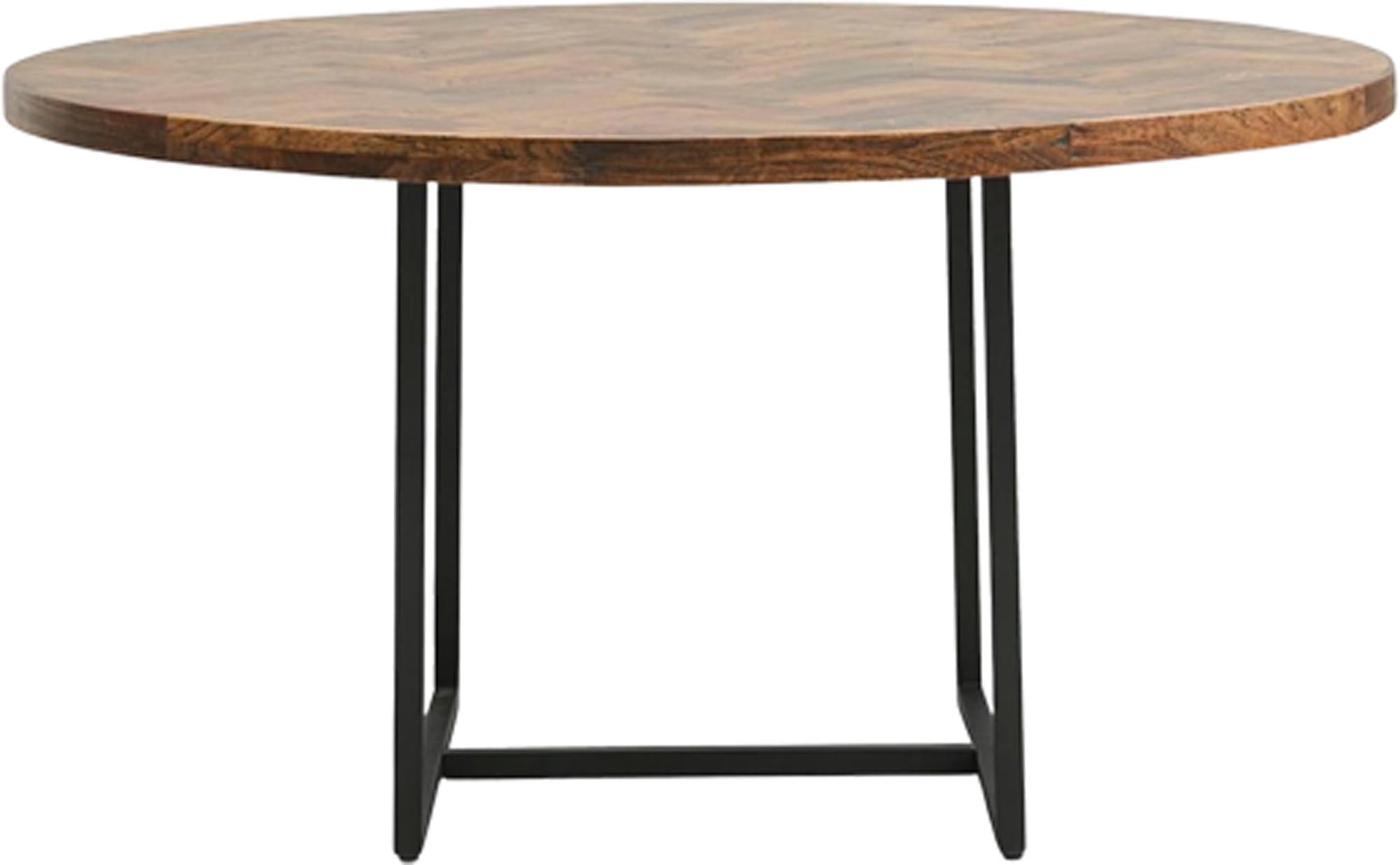 Esstisch Kant: Robustes Mangoholz mit modernem Metallrahmen.