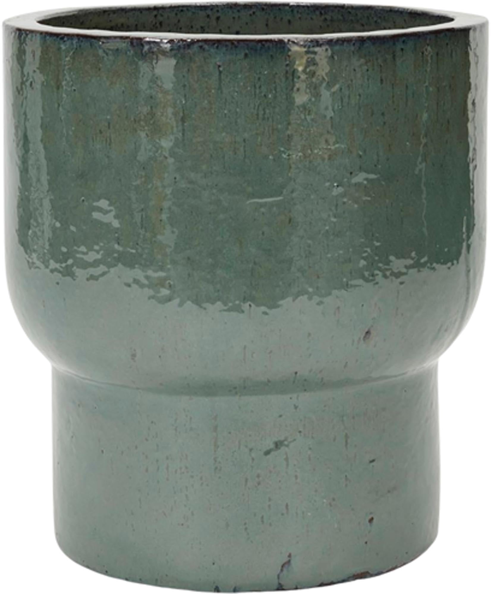 Eleganter Blumenkasten aus hochwertigem Ton mit einzigartiger Glasur. Perfekt für Gartenpflanzen, frostbeständig bis -20°C und mit praktischen Abtropflöchern.