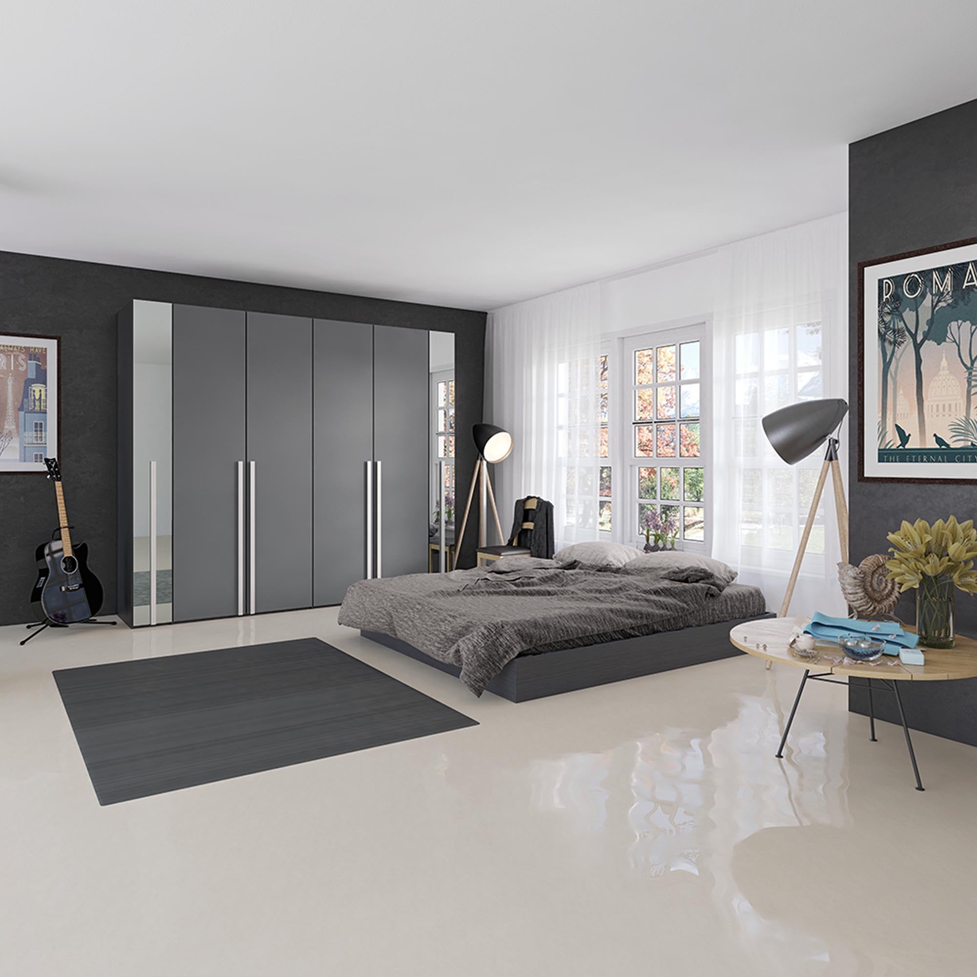 Eleganter 4-türiger Drehtürenschrank in modernem Anthrazit von Jutzler – ideal für eine stilvolle und funktionale Raumgestaltung.