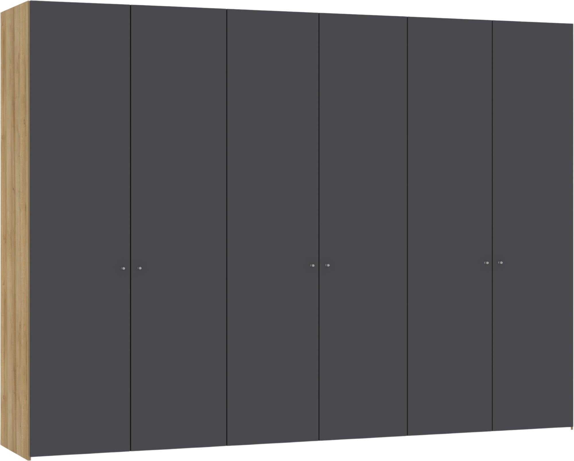 Eleganter 6-türiger Drehtürenschrank in modernem Anthrazit von Jutzler. Hochwertige Verarbeitung und individuelle Innenraumgestaltung.