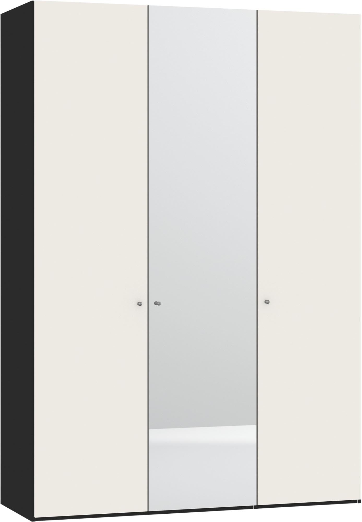 Eleganter Drehtürenschrank in Cremeweiss mit Spiegel, individuell konfigurierbar, stabil und einfach aufzubauen.