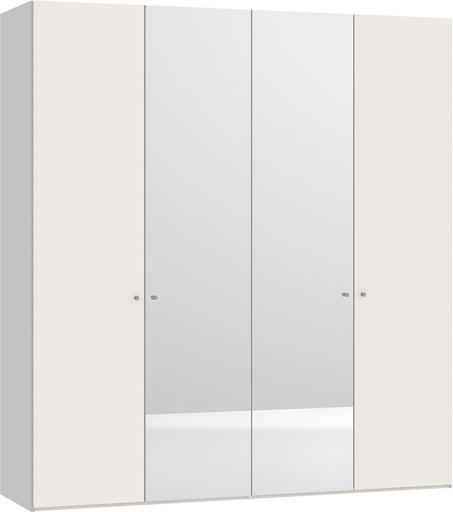 Stilvoller 4-türiger Jutzler Schrank in Cremeweiss mit Spiegelzubehör.