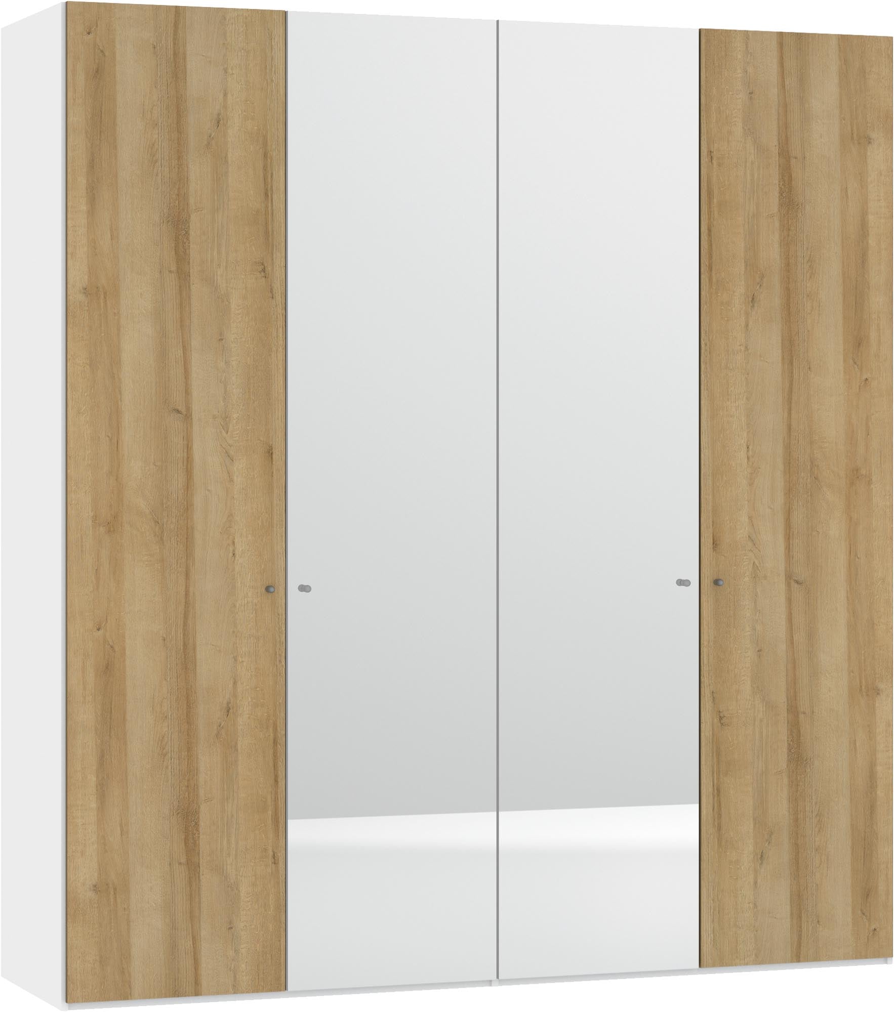 Moderner Jutzler Eiche-Drehtürenschrank mit vier Türen und Spiegel.