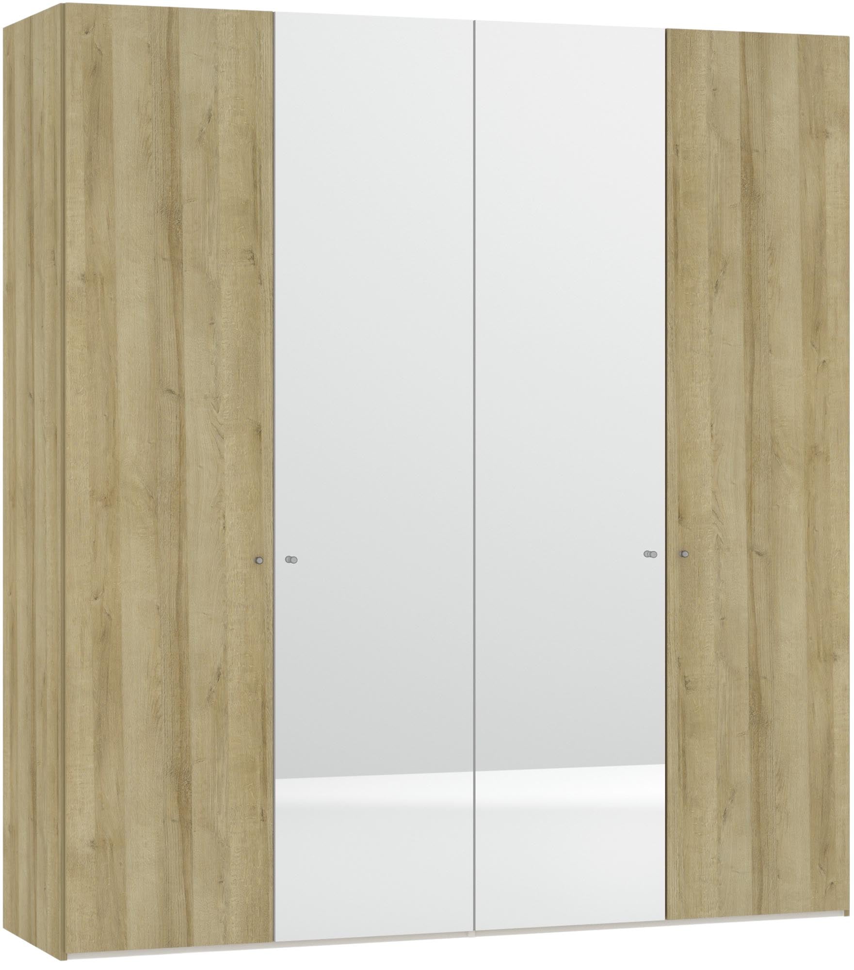 Moderner 4-türiger Drehtürenschrank von Jutzler in Eiche mit Spiegel. Hochwertiges Design und individuelle Innenraumgestaltung für jeden Bedarf.