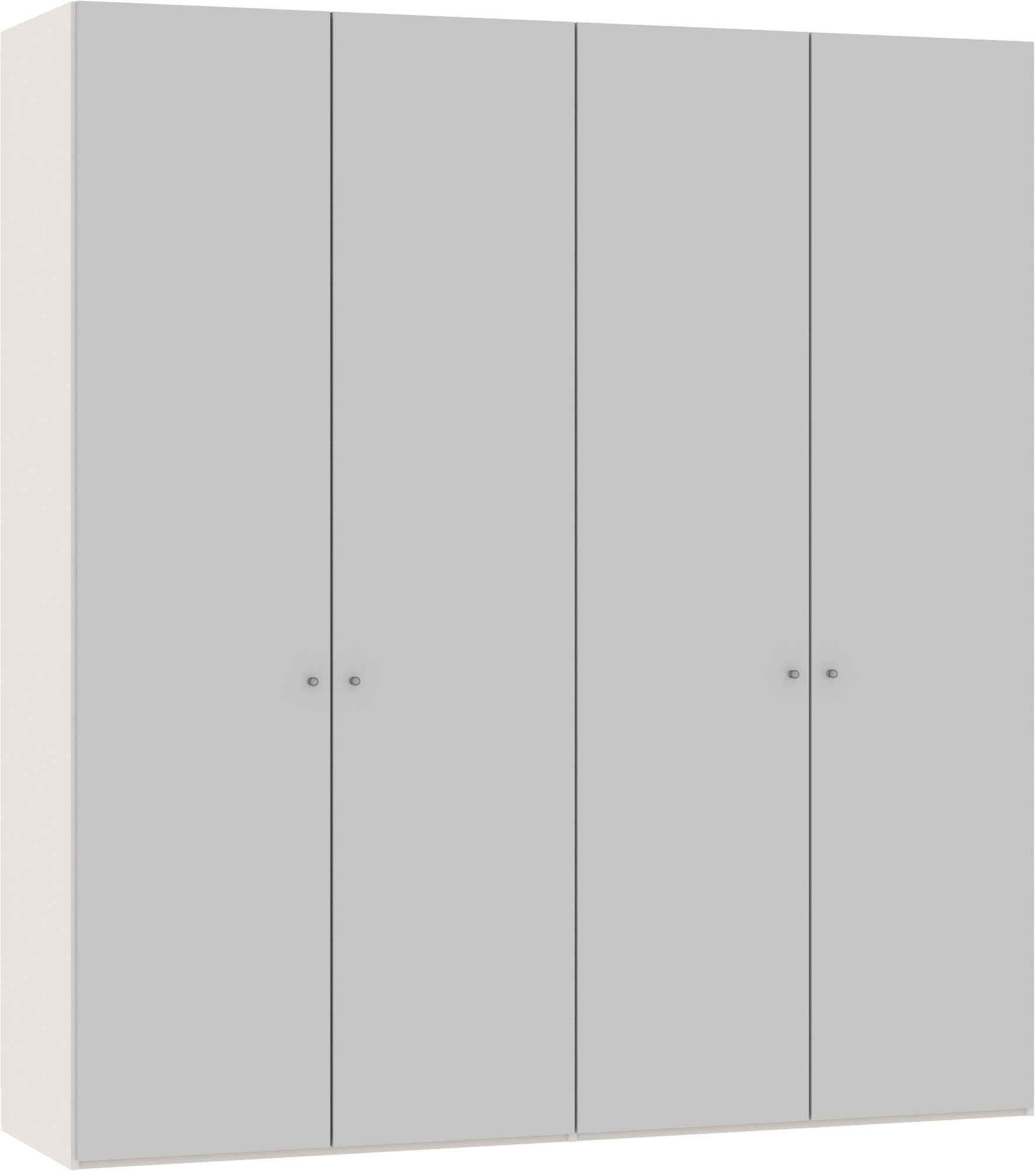 Eleganter Jutzler Drehtürenschrank, 4 Türen, hellgrau, viel Stauraum.