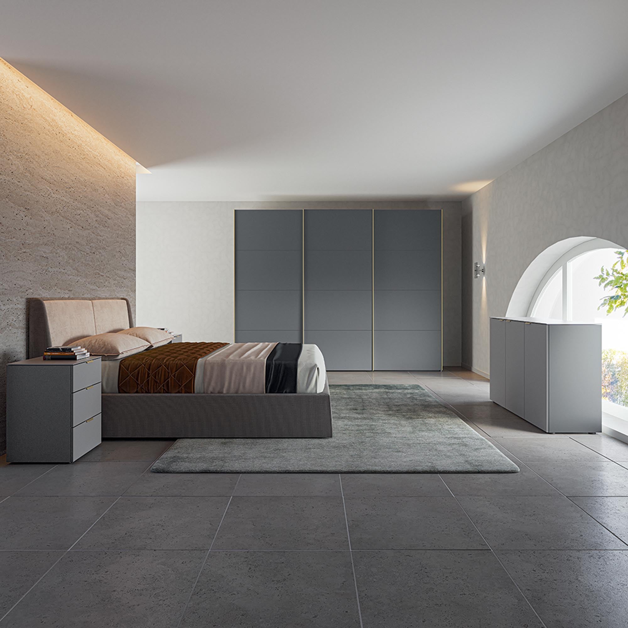 Eleganter Schwebetürenschrank S in modernem Anthrazit von Jutzler – ideal für eine zeitgemäße und funktionale Raumgestaltung.