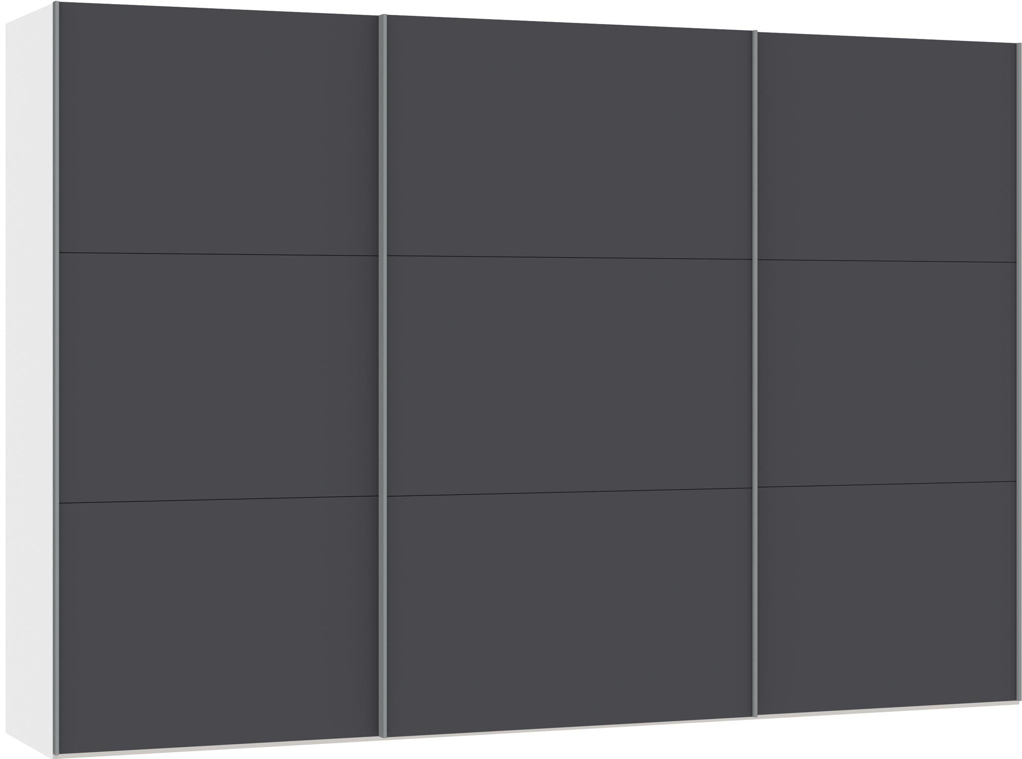 Grosser Jutzler Schwebetürenschrank in Anthrazit mit praktischem Zubehör.