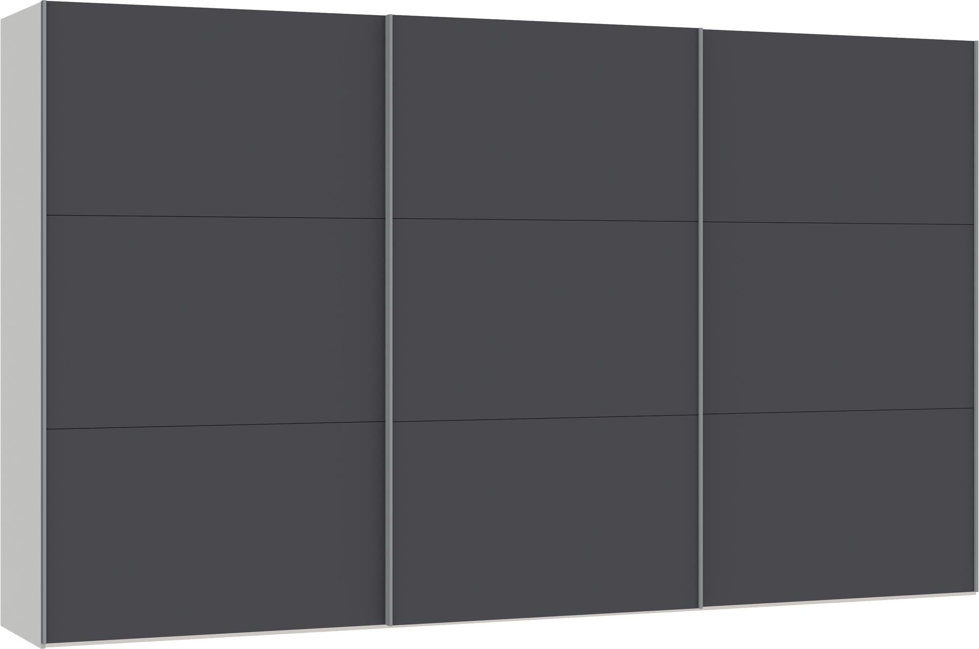 Eleganter Jutzler Schwebetürenschrank Anthrazit mit Premium-Zubehör.