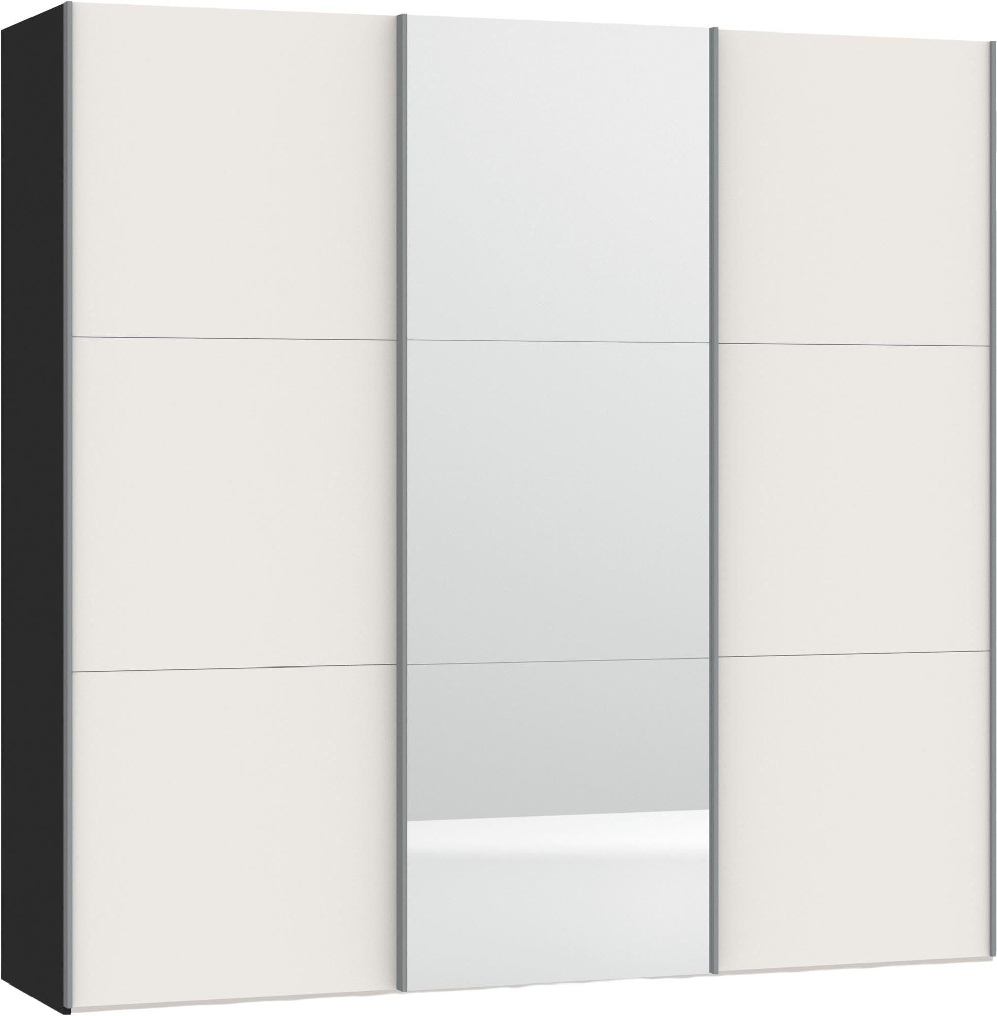 Eleganter Schwebetürenschrank in Cremeweiss mit Spiegel von Jutzler. Vielseitig konfigurierbar, stabil und funktional.