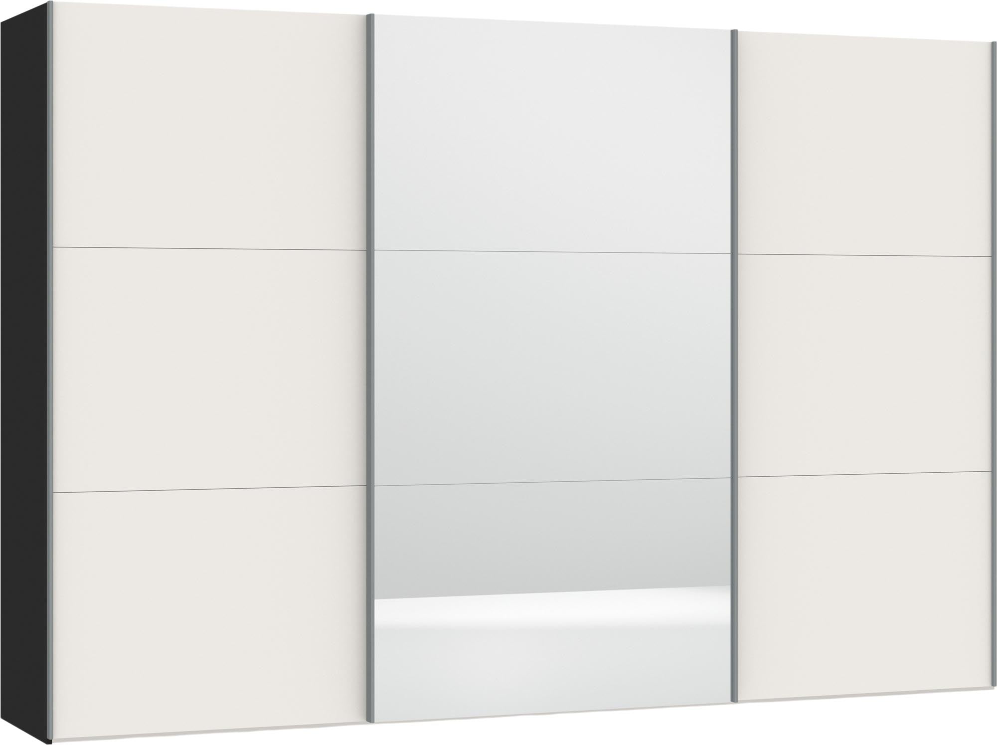 Eleganter Schwebetürenschrank in Cremeweiss mit Spiegel, individuell konfigurierbar, stabil und einfach aufzubauen. Perfekt für stilvollen Stauraum.