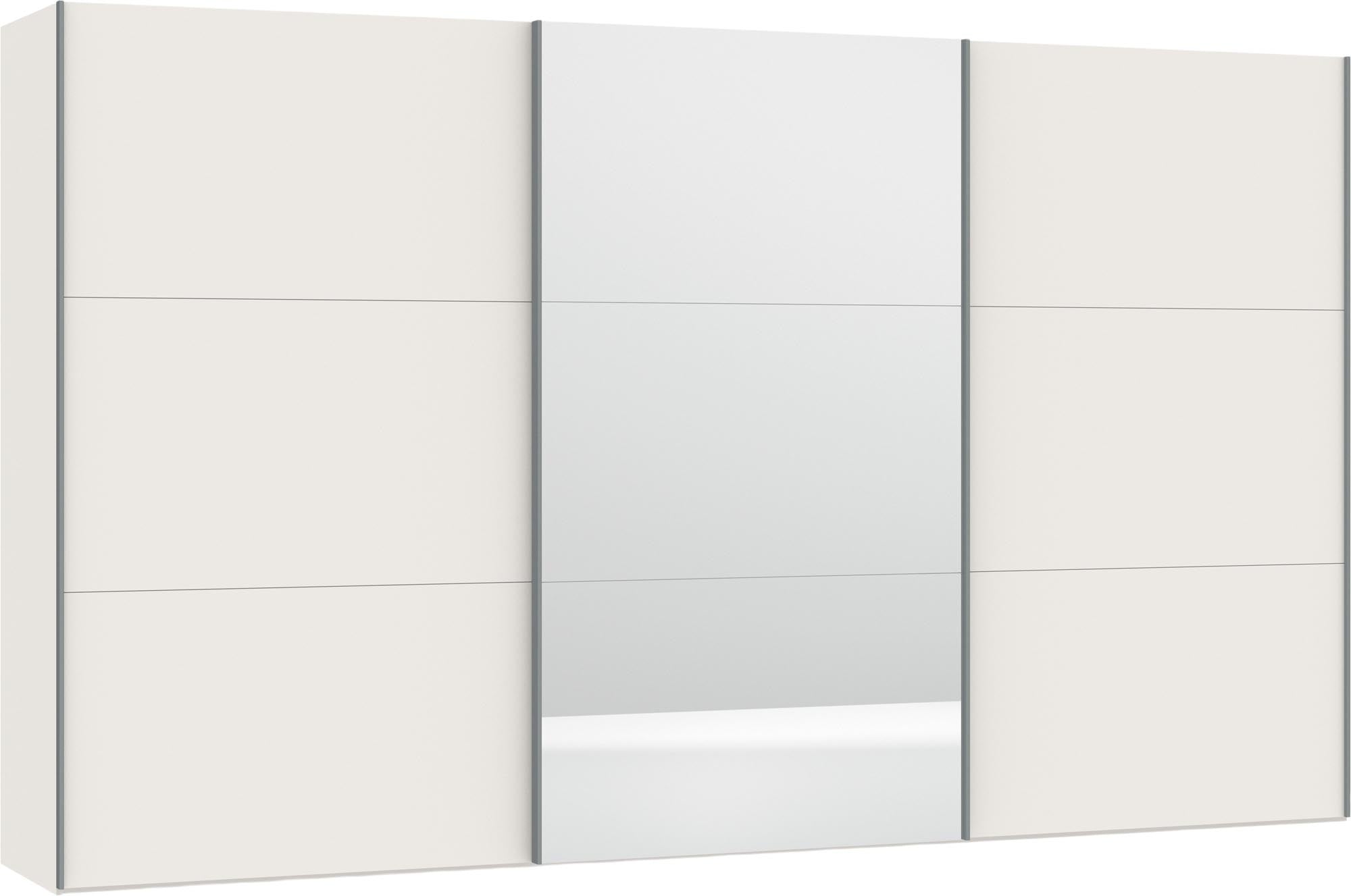 Geräumiger Jutzler Schwebetürenschrank in Cremeweiss mit Spiegel.