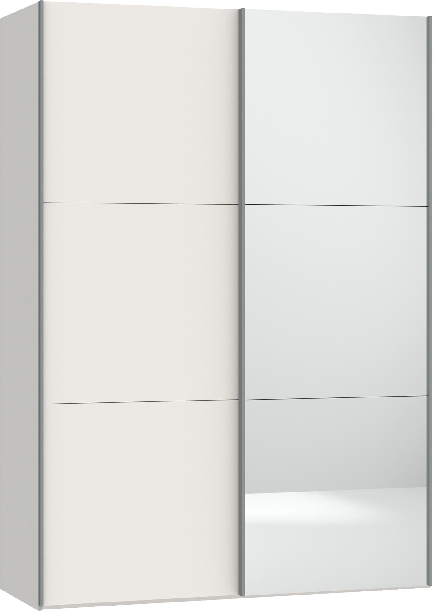 Jutzler Schwebetürenschrank XXS: Cremeweiss, Spiegel & Zubehör.