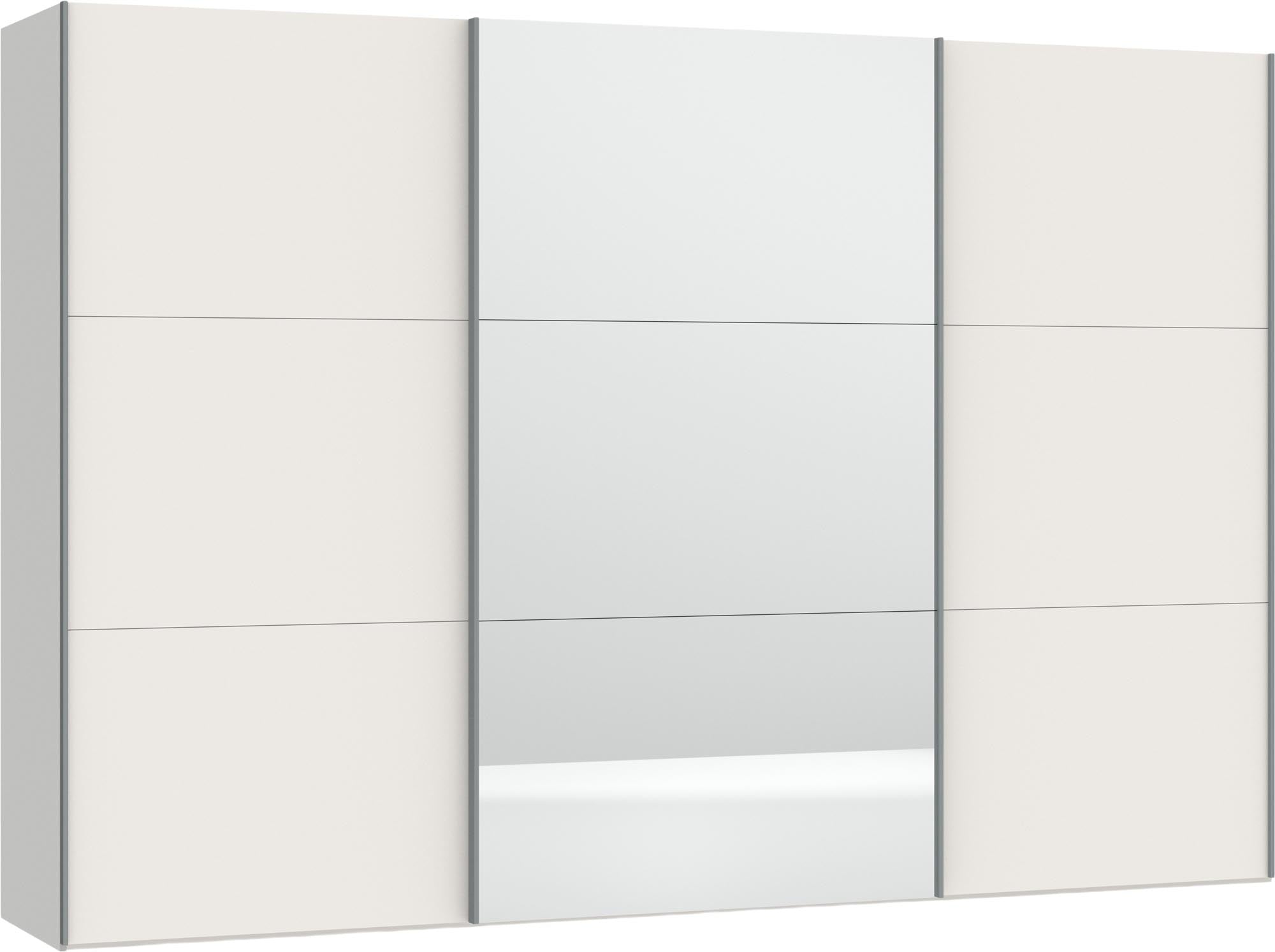 Jutzler XXL Schwebetürenschrank Cremeweiss/Spiegel mit Zubehör.