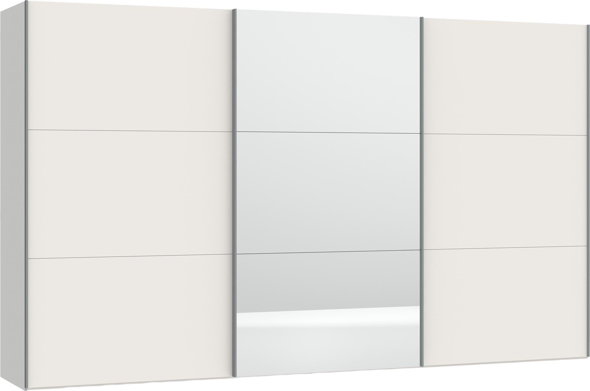 Geräumiger Jutzler Schwebetürenschrank in Cremeweiss mit Spiegel.