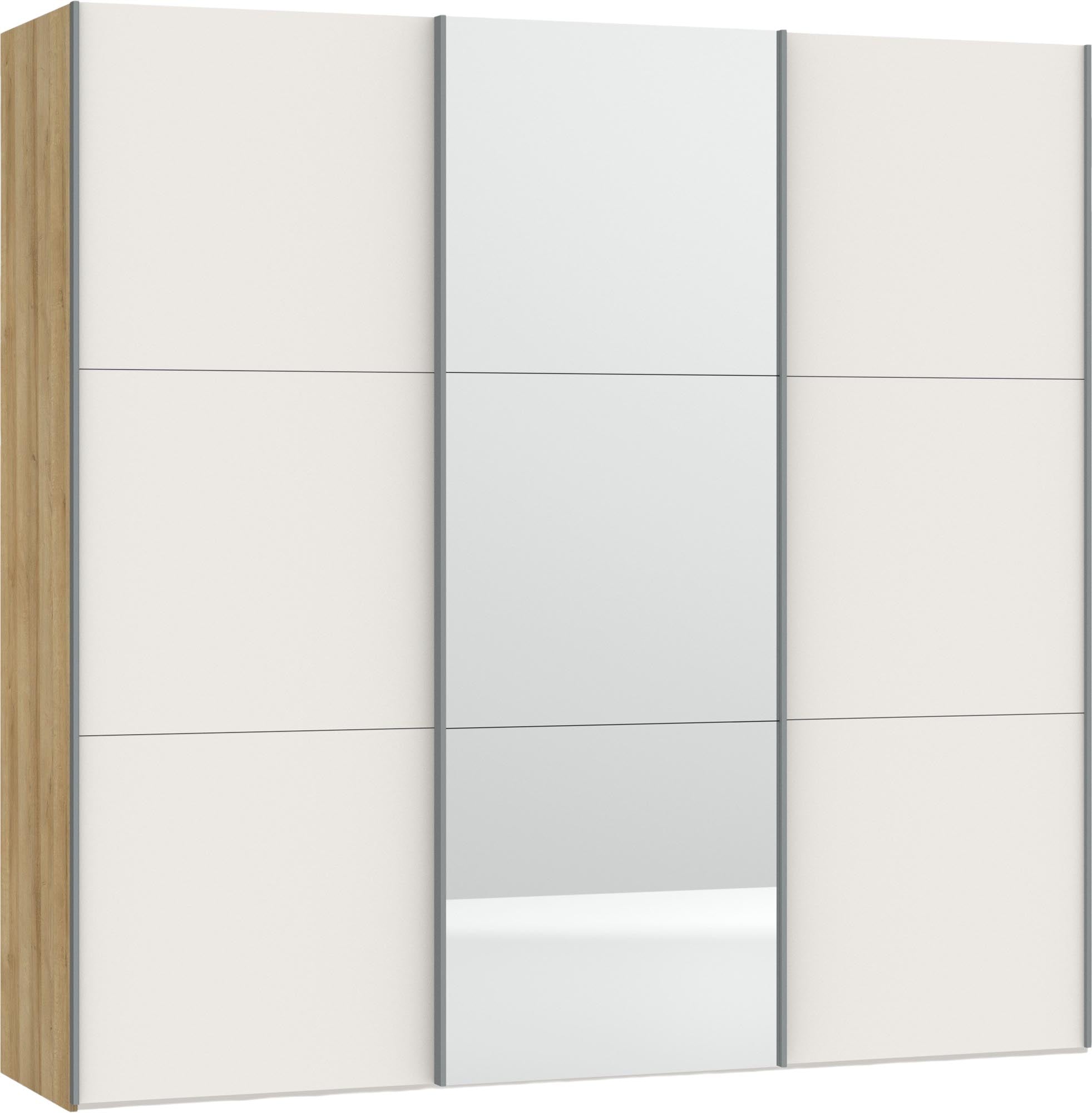 Eleganter Schwebetürenschrank in Cremeweiss mit Spiegel von Jutzler. Ideal für stilvolle und funktionale Raumgestaltung.