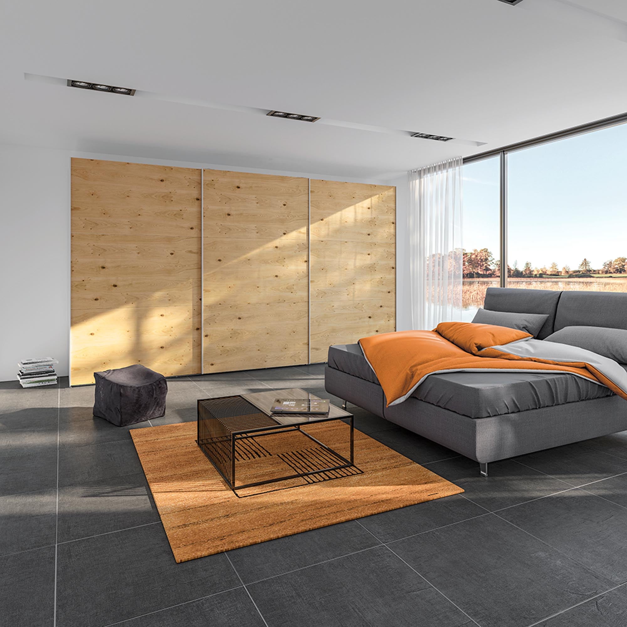 Moderner Schwebetürenschrank in Eiche von Jutzler, vereint stilvolles Design mit praktischen Funktionen und individueller Innenraumgestaltung.