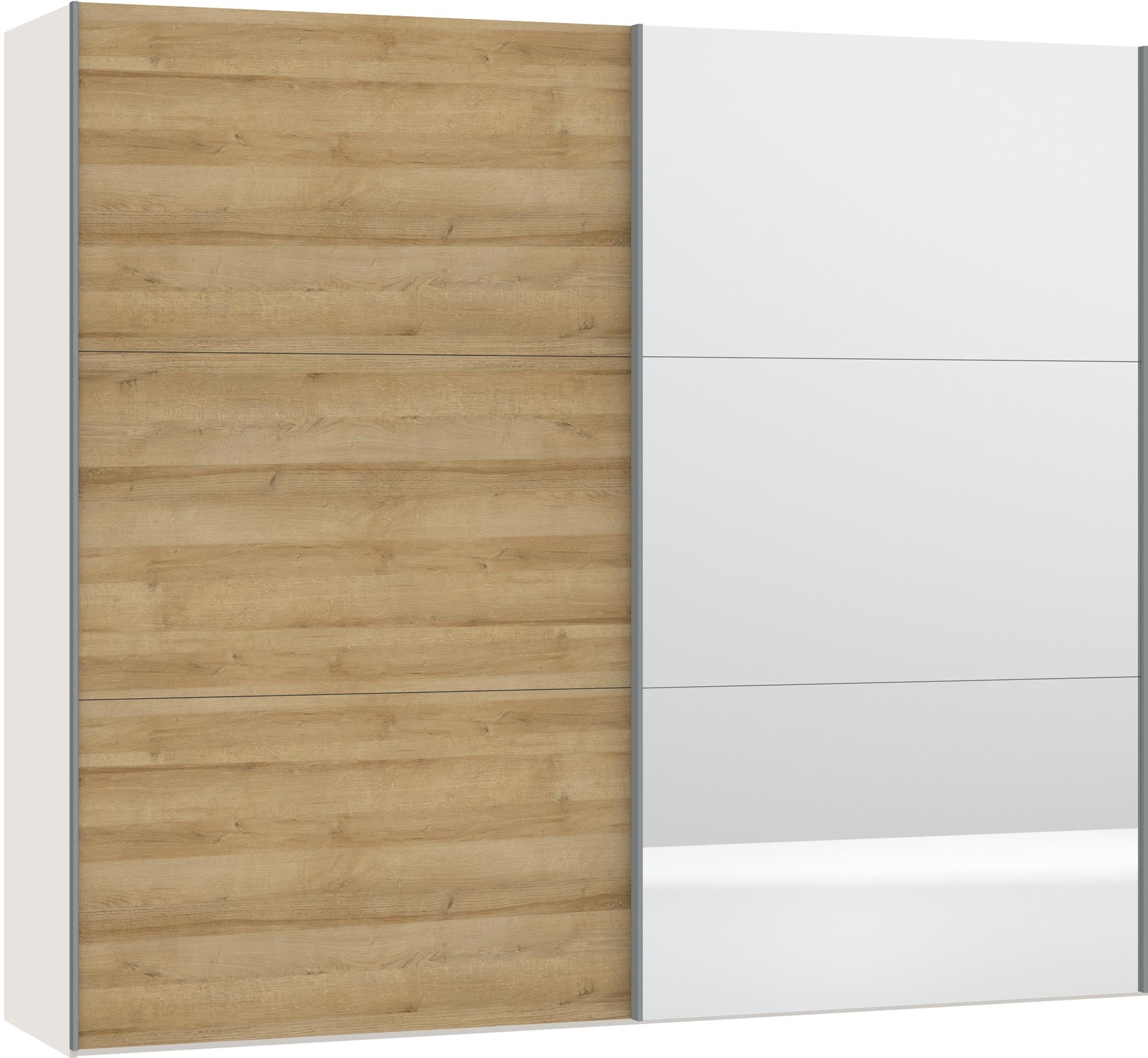 Grosser Jutzler Schwebetürenschrank in Eiche mit Spiegelfront.