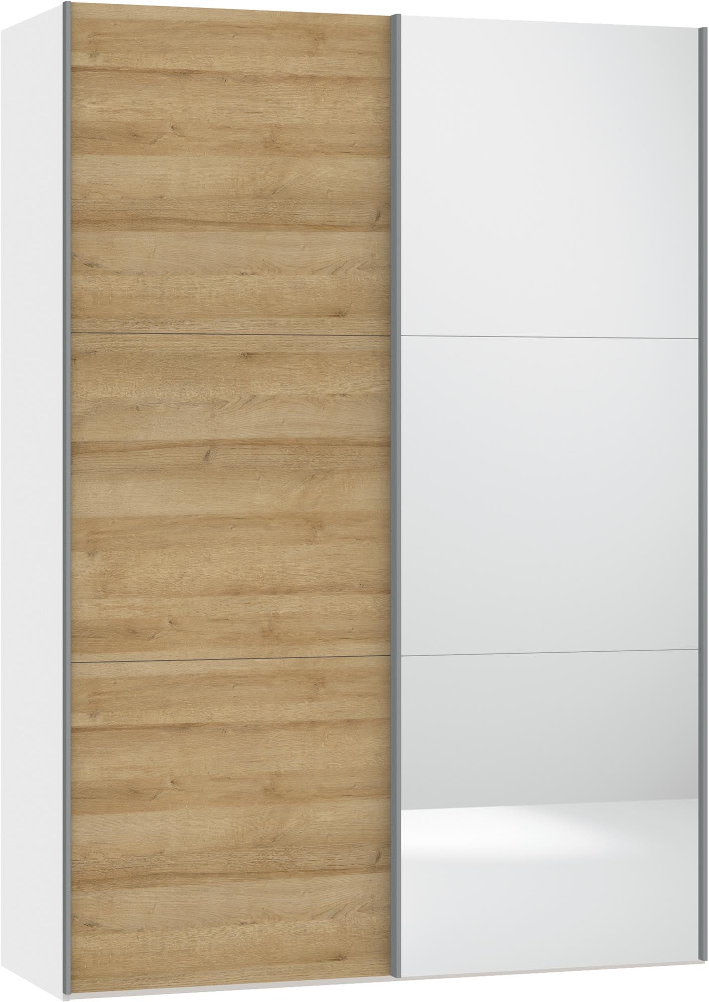 Jutzler Schwebetürenschrank XXS: Eiche, Spiegel & Zubehör-Set.