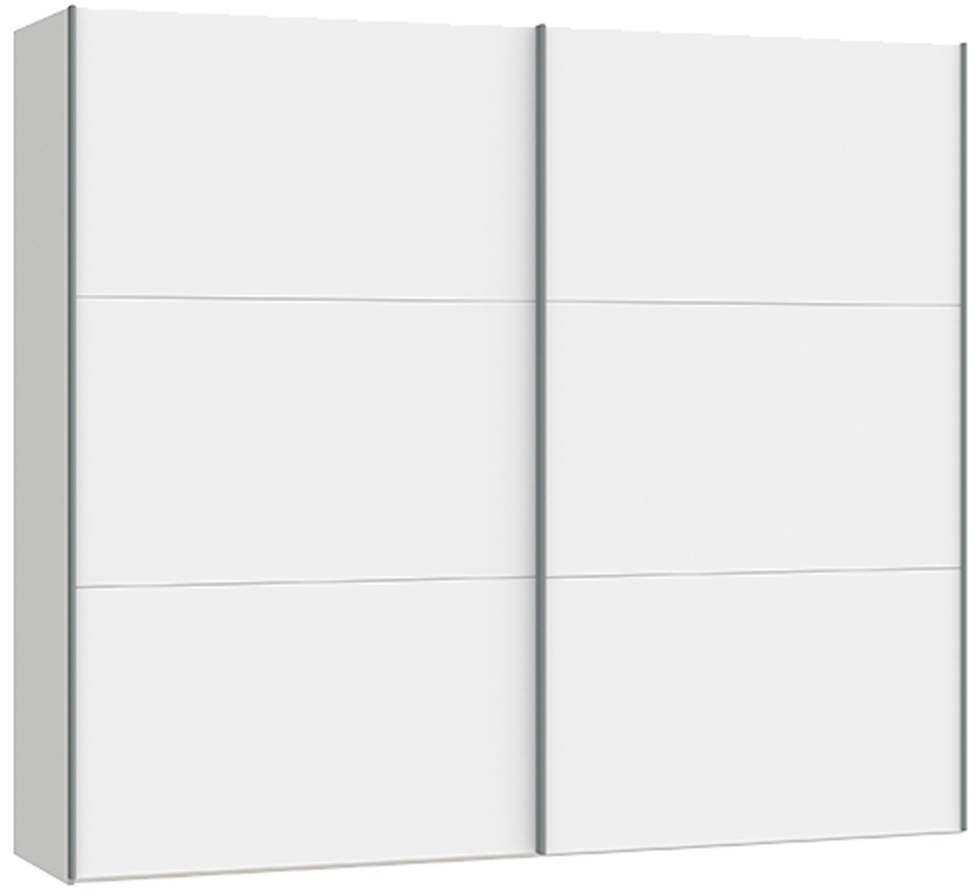 Jutzler Schwebetürenschrank M in Premiumweiss mit vielseitigem Zubehör.