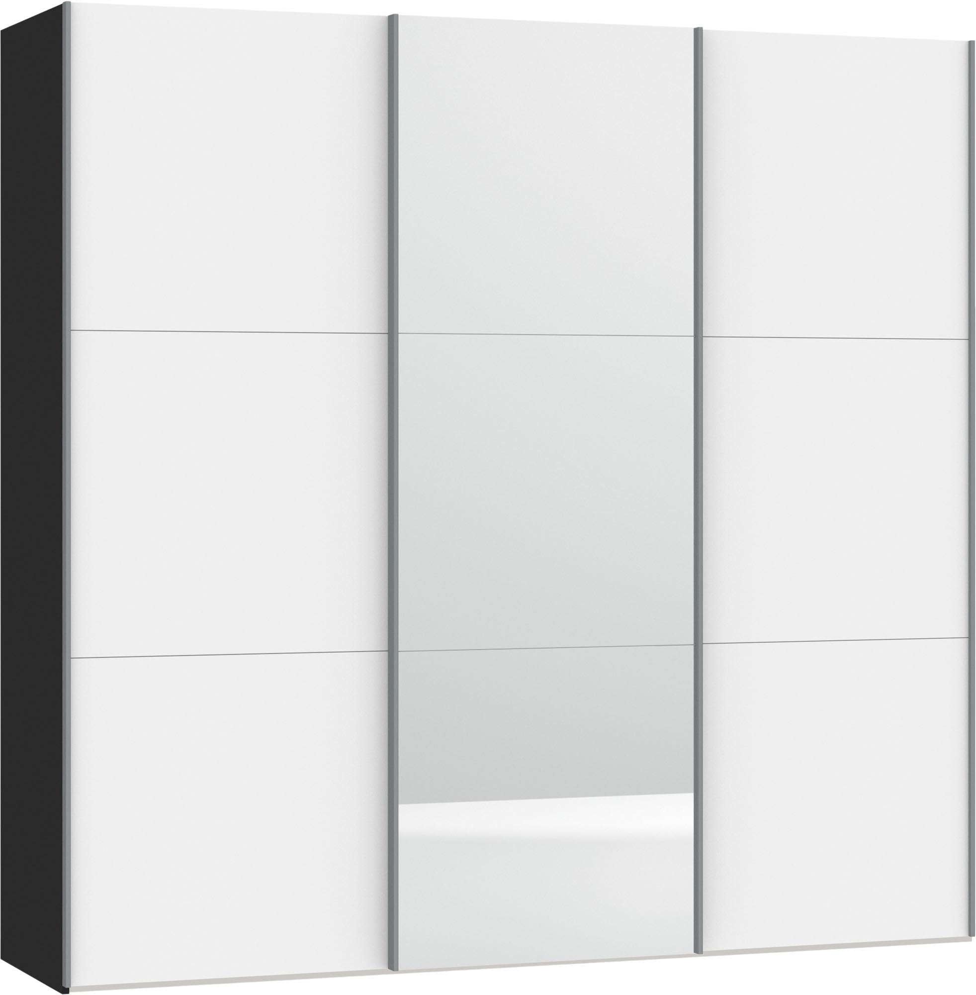 Eleganter Schwebetürenschrank von Jutzler in Premiumweiss mit Spiegel, individuell konfigurierbar, stabil und funktional.