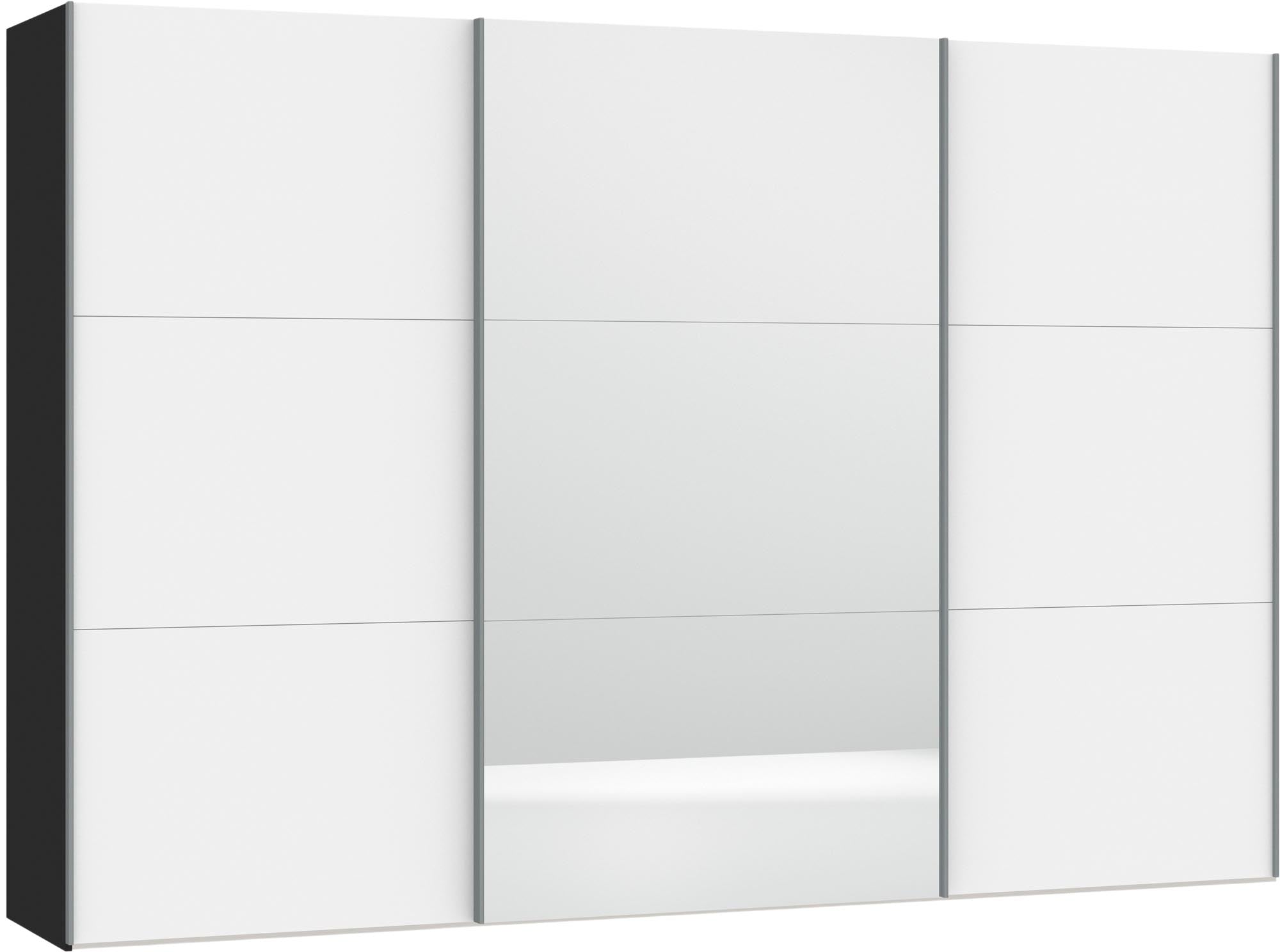 Eleganter Schwebetürenschrank von Jutzler in Premiumweiss mit Spiegel, individuell konfigurierbar, stabil und einfach aufzubauen.