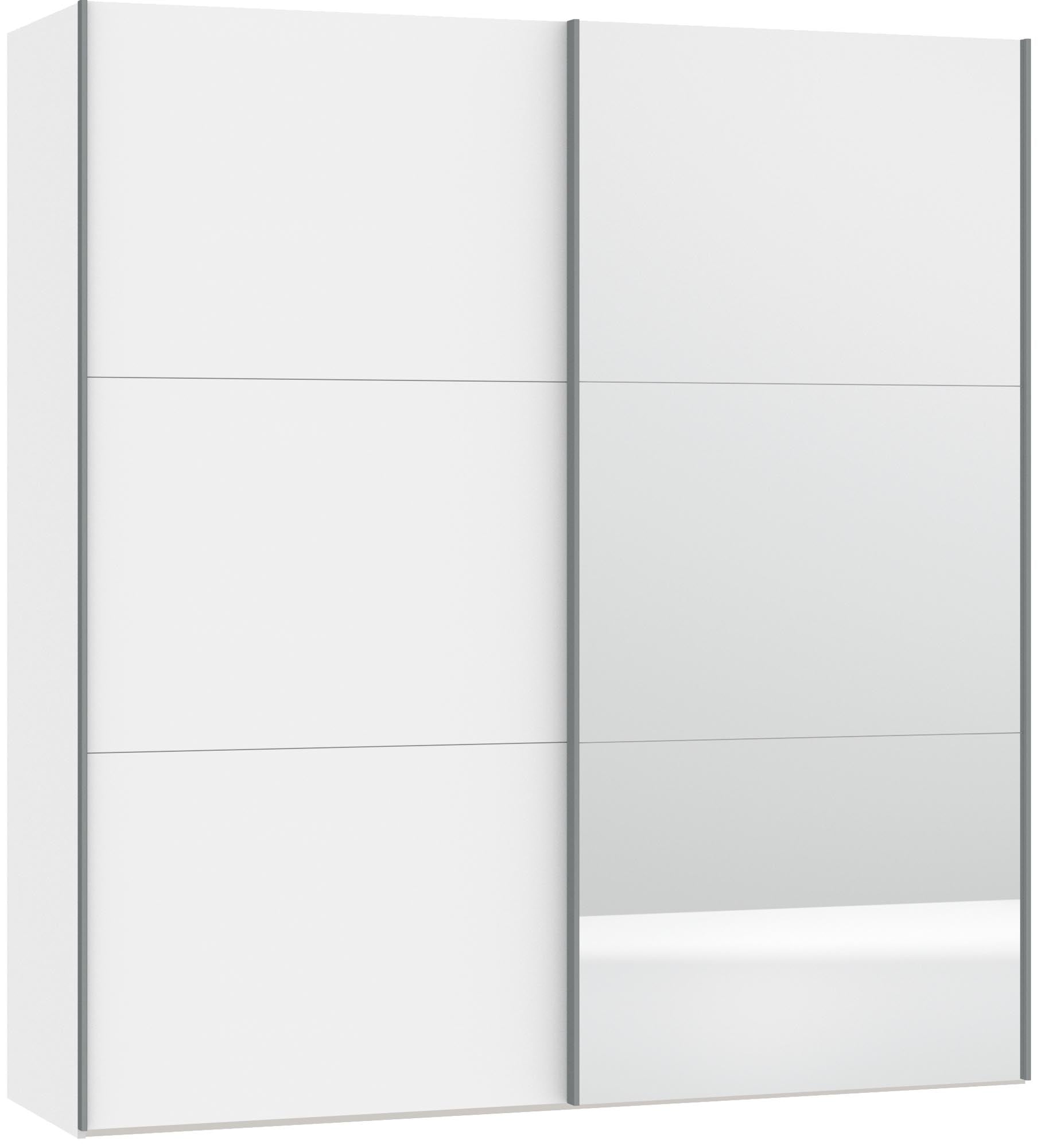 Eleganter Jutzler Schrank: Weisser Schwebetürenschrank mit Spiegel.