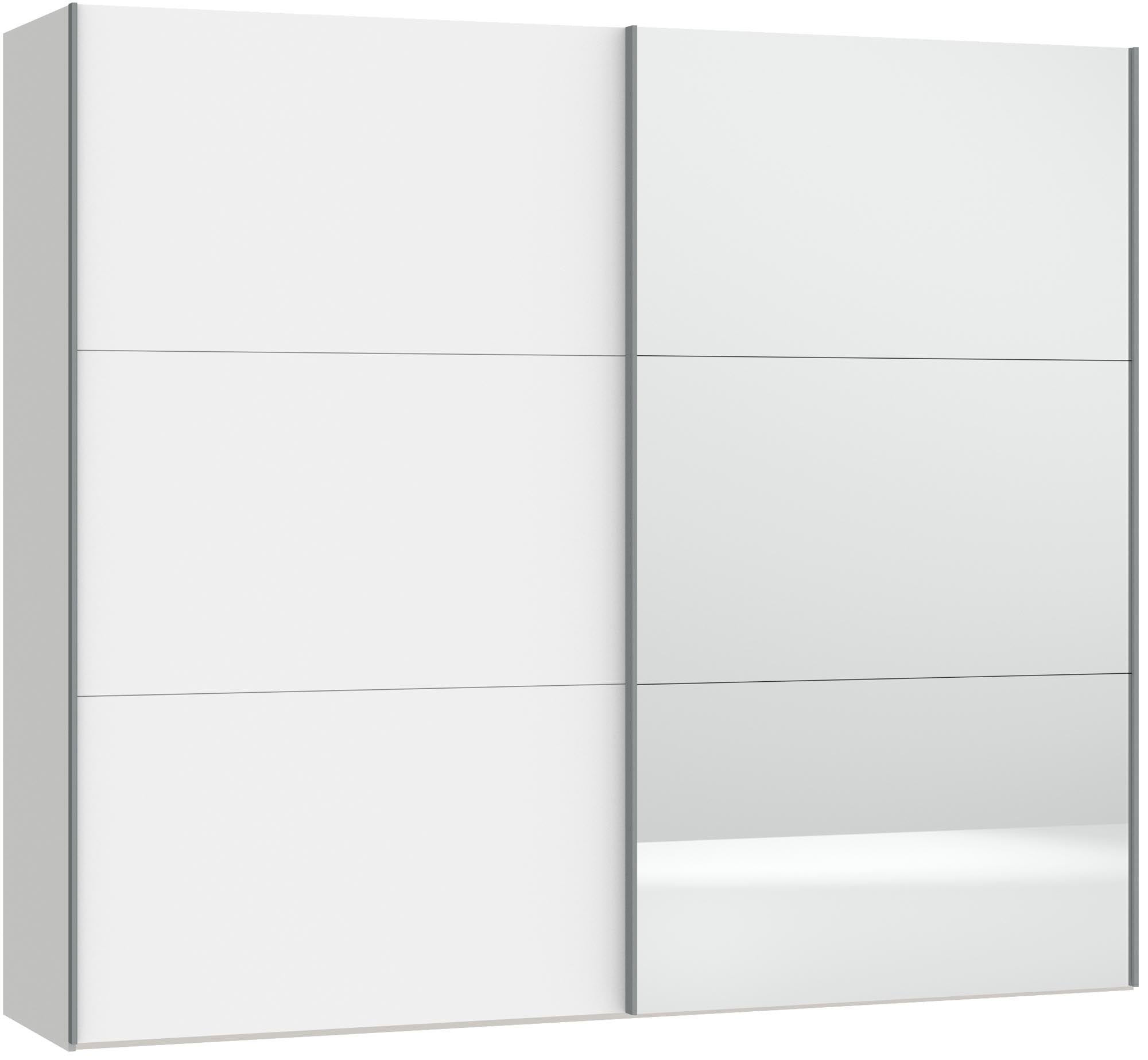 Stilvoller Jutzler Schwebetürenschrank in Weiss mit Spiegel und Zubehör.