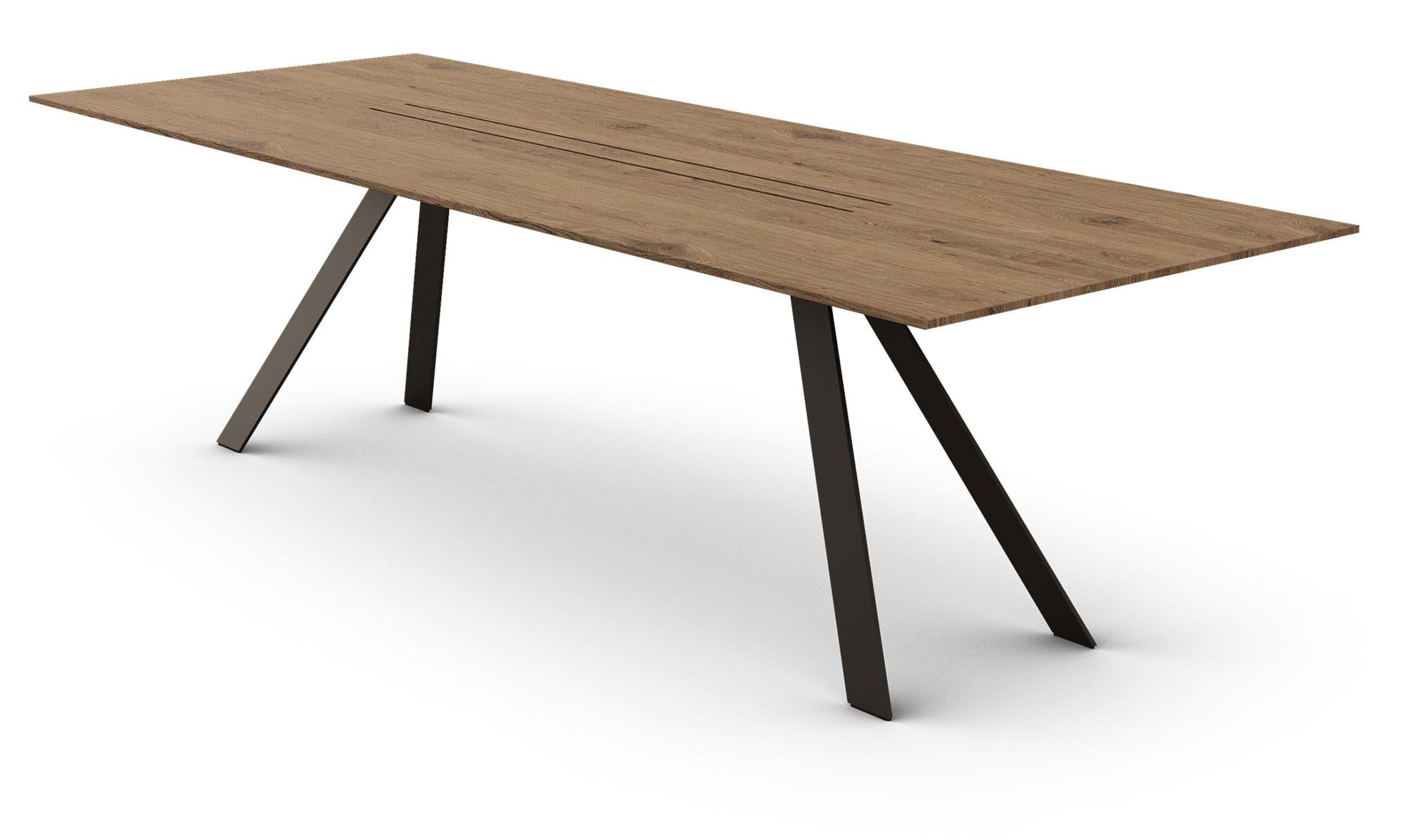 Stylischer Airblade Tisch in Schwarz: Hochwertige Eiche kombiniert mit robustem Metall für ein modernes Ambiente.