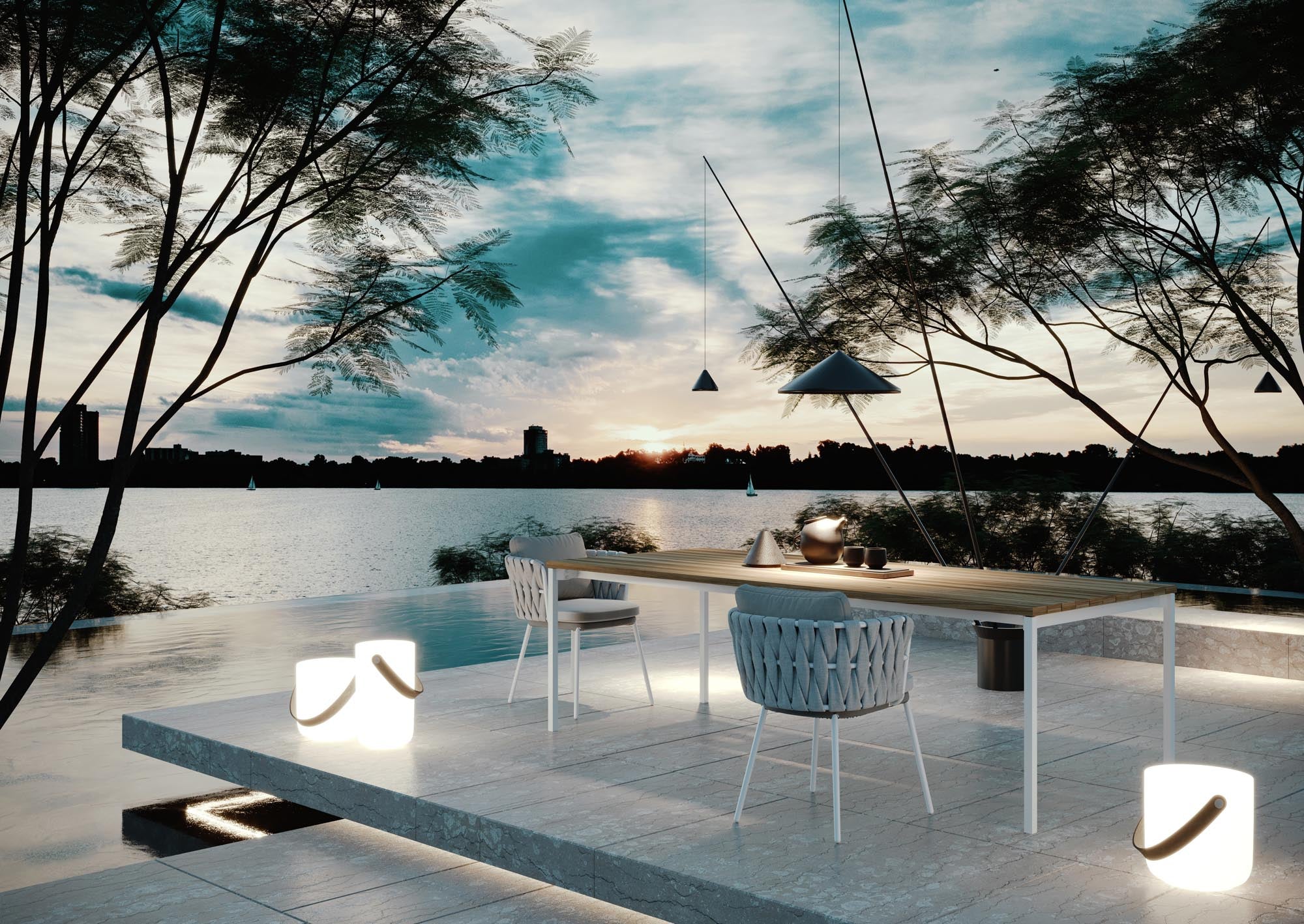 Eleganter Massivholztisch DAN: Minimalistische Ästhetik, exakte Kanten, edles Holz für zeitlose Stabilität im Aussenbereich.