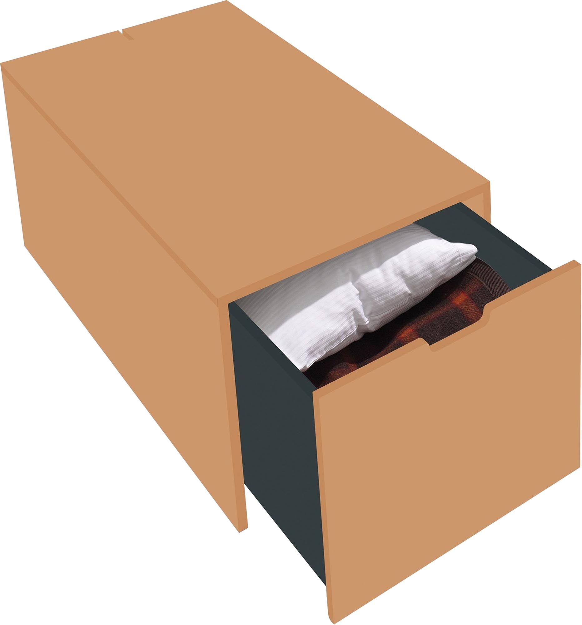 Bettkasten16 von Müller Möbelwerkstätten: Geräumiger Schubkasten mit soft-close Mechanik und innovativer Kabelführung für stilvollen Stauraum.