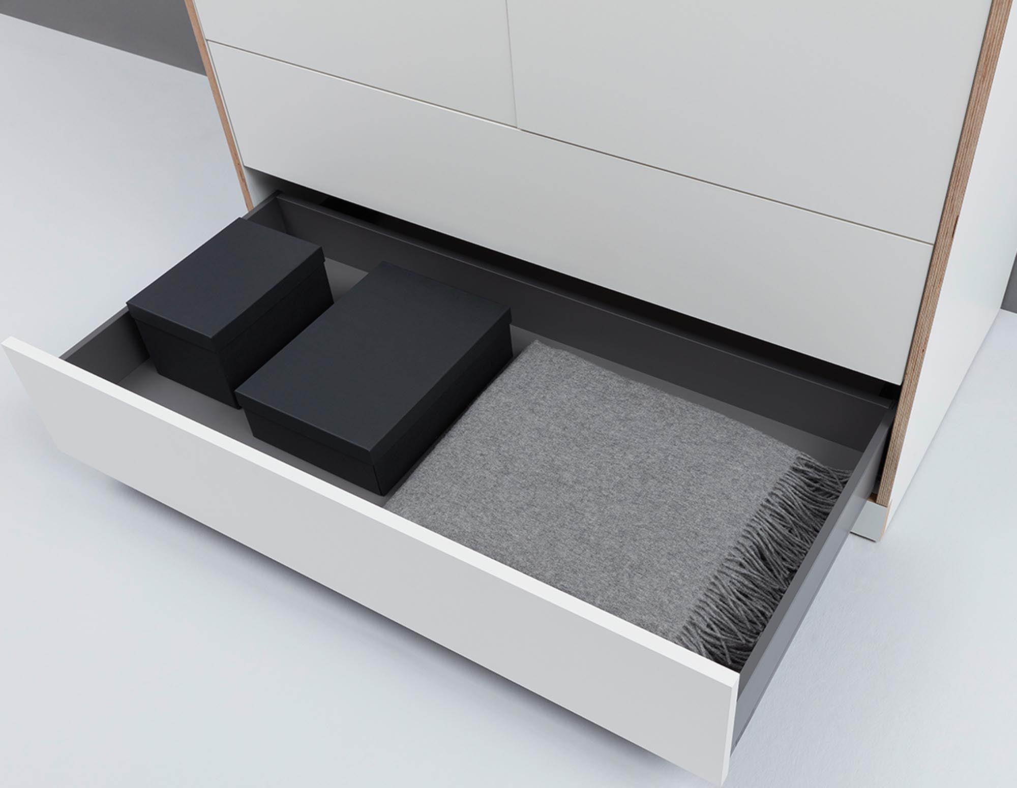 FLAI Kleiderschrank: geräumig, 2 Türen, Push-to-open, Kleiderstange, Fachböden, Birkenschichtholz, anthrazit/weiss.