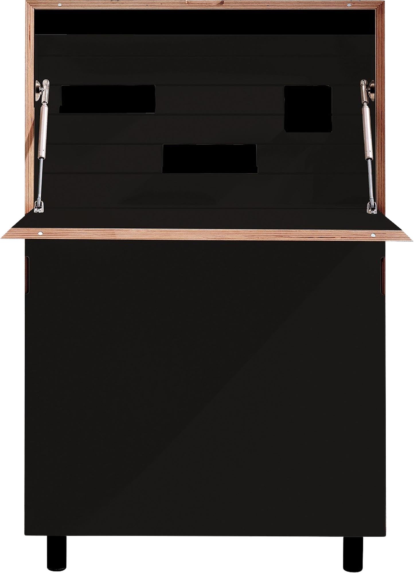 Klein, funktional und modern: Der FLATMATE Sekretär mit Technikpaket 2 CH bietet optimale Ergonomie und vielseitige Ladeoptionen für Ihr Home-Office.