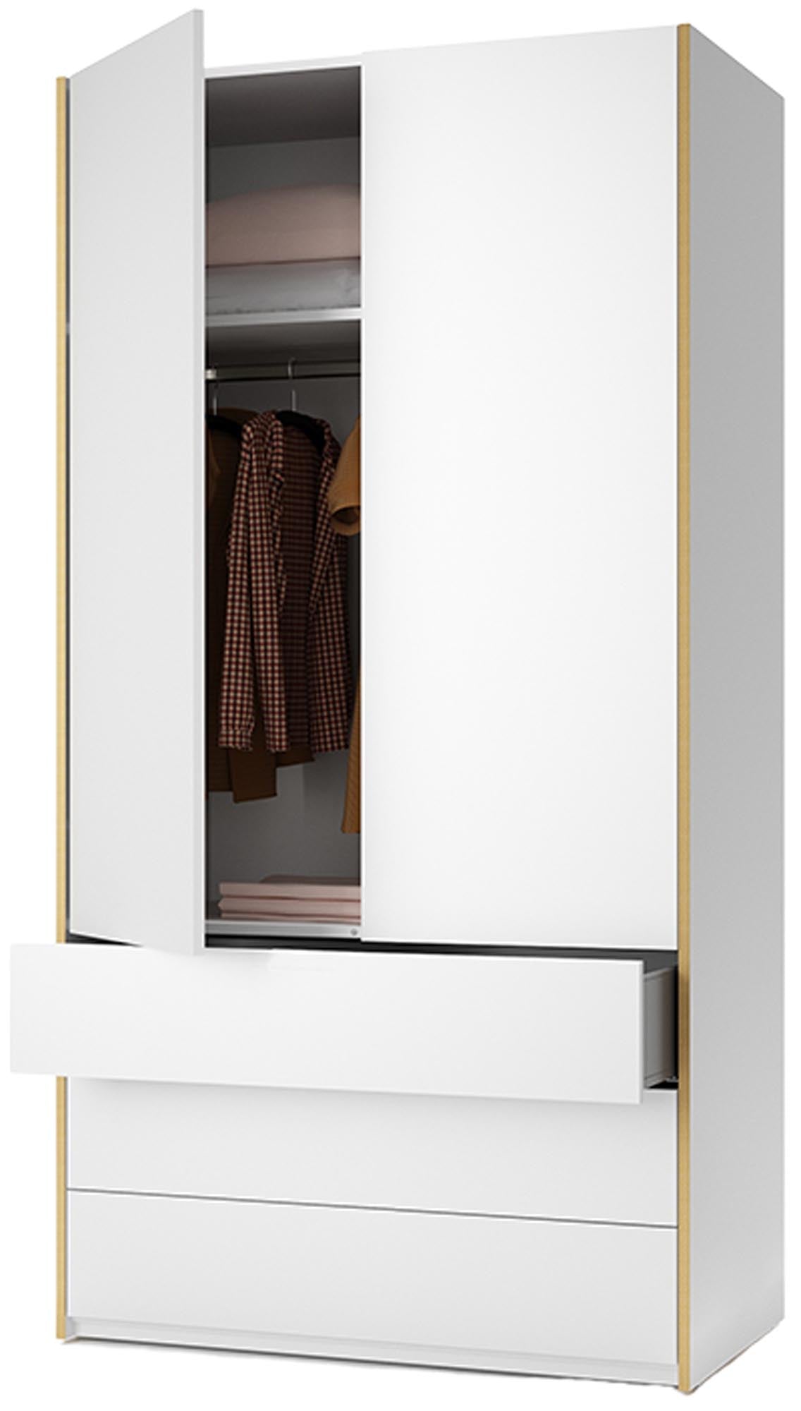 Modular Plus V1 3 Schubladen in Weiss / Holzkante präsentiert im Onlineshop von KAQTU Design AG. Drehtürenschrank ist von Müller Möbelwerkstätten